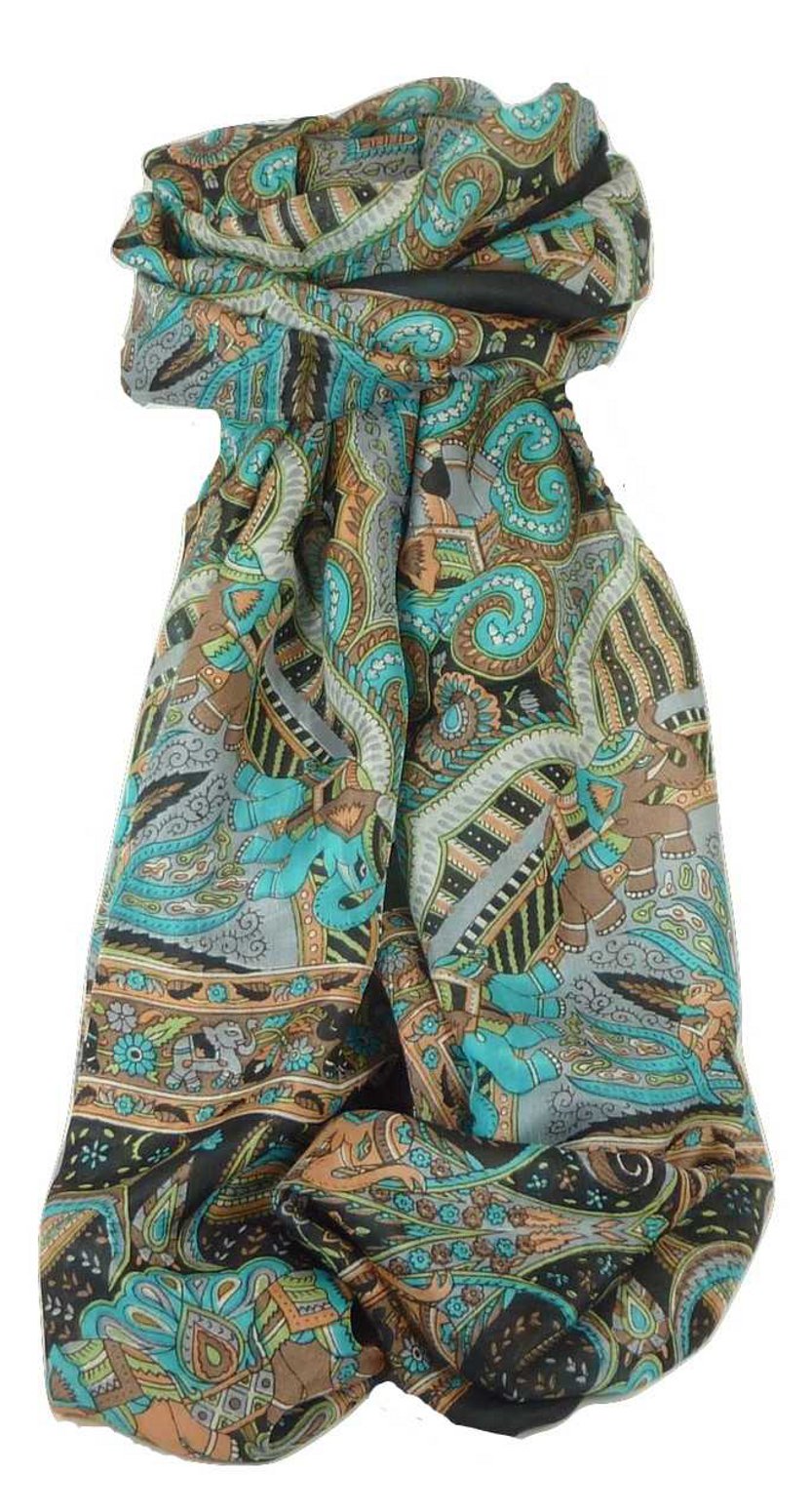 Classic Paisley Long Scarf Mulberry Silk Anya Jet by Pashmina & Silk