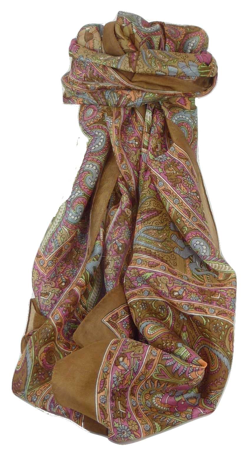 Classic Paisley Long Scarf Mulberry Silk Anya Caramel by Pashmina & Silk