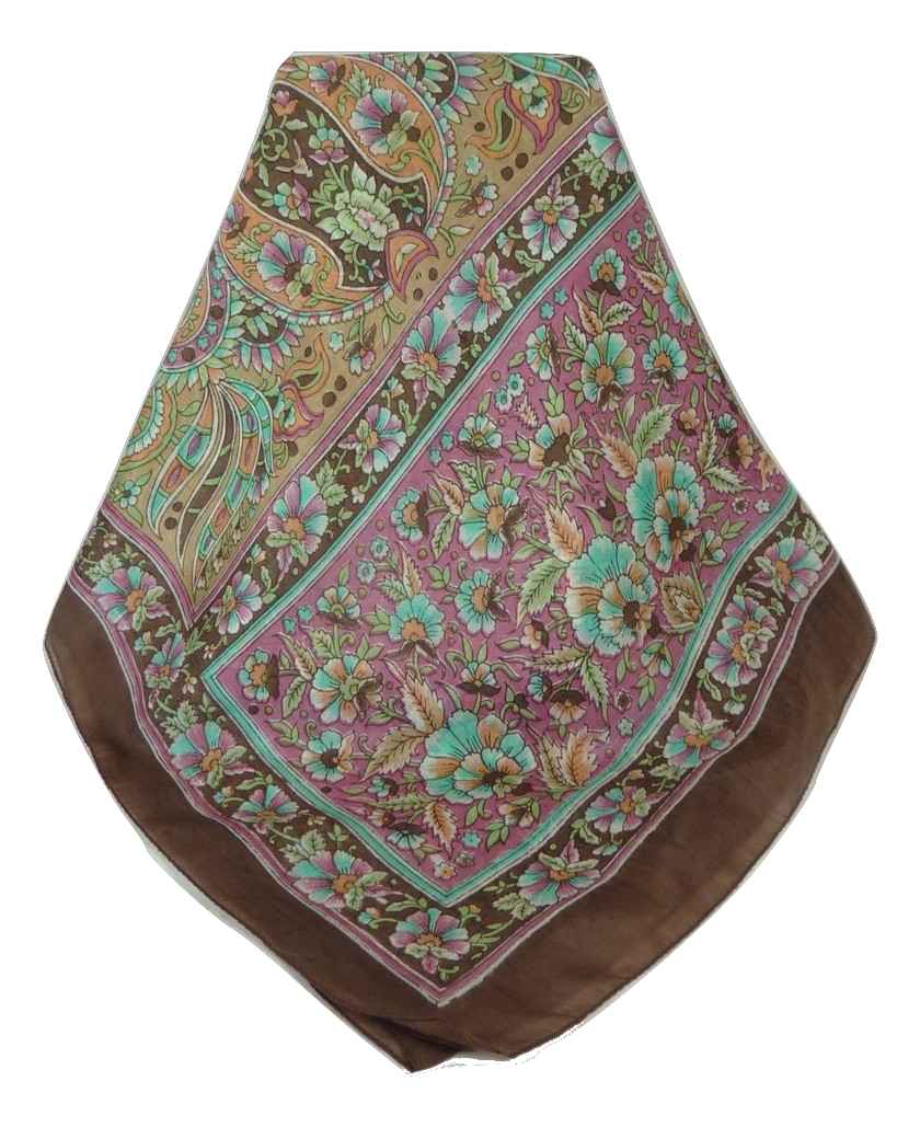 Classic Paisley Long Scarf Mulberry Silk Chia Chocolate by Pashmina & Silk
