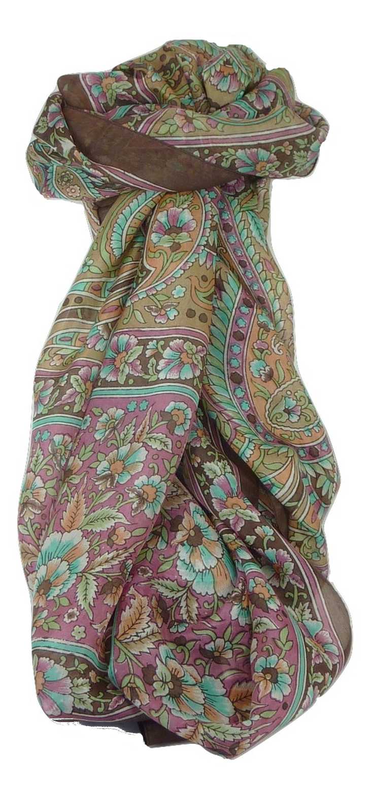 Classic Paisley Long Scarf Mulberry Silk Chia Chocolate by Pashmina & Silk