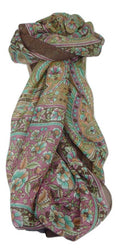 Classic Paisley Long Scarf Mulberry Silk Chia Chocolate by Pashmina & Silk