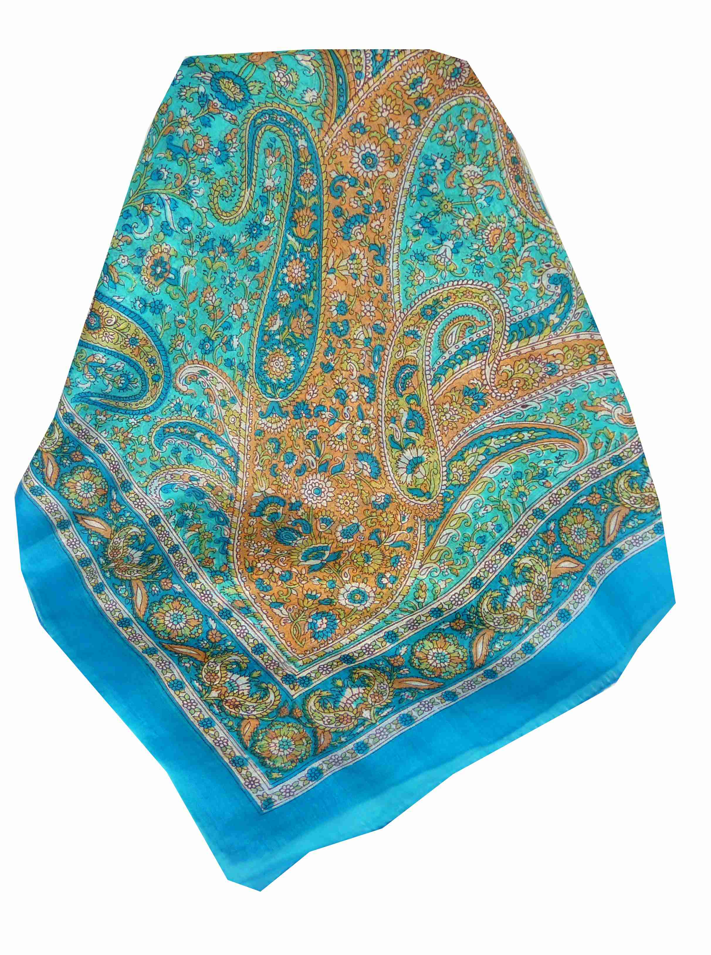 Tradizionale Sciarpa Quadrata di Seta Vishwa Aquamarine di Pashmina & Silk