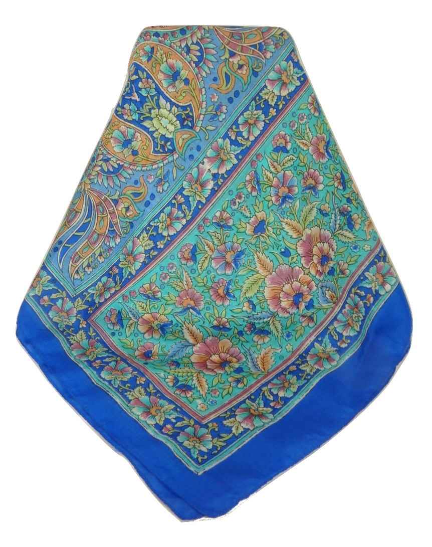 Classic Paisley Long Scarf Mulberry Silk Chia French Blue by Pashmina & Silk