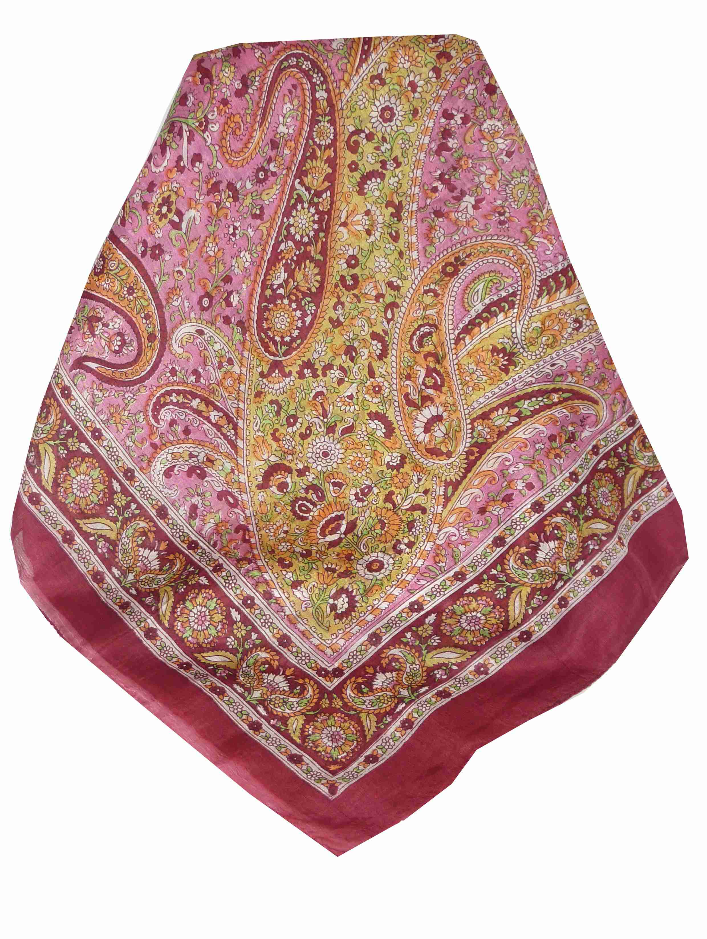 Tradizionale Sciarpa Quadrata di Seta Vishwa Wine di Pashmina & Silk