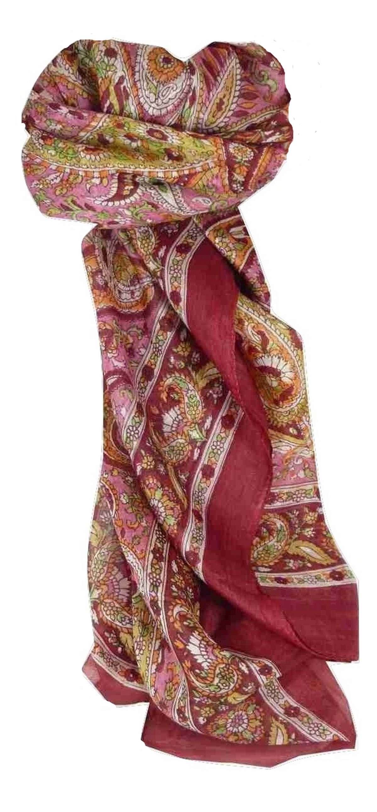 Tradizionale Sciarpa Quadrata di Seta Vishwa Wine di Pashmina & Silk