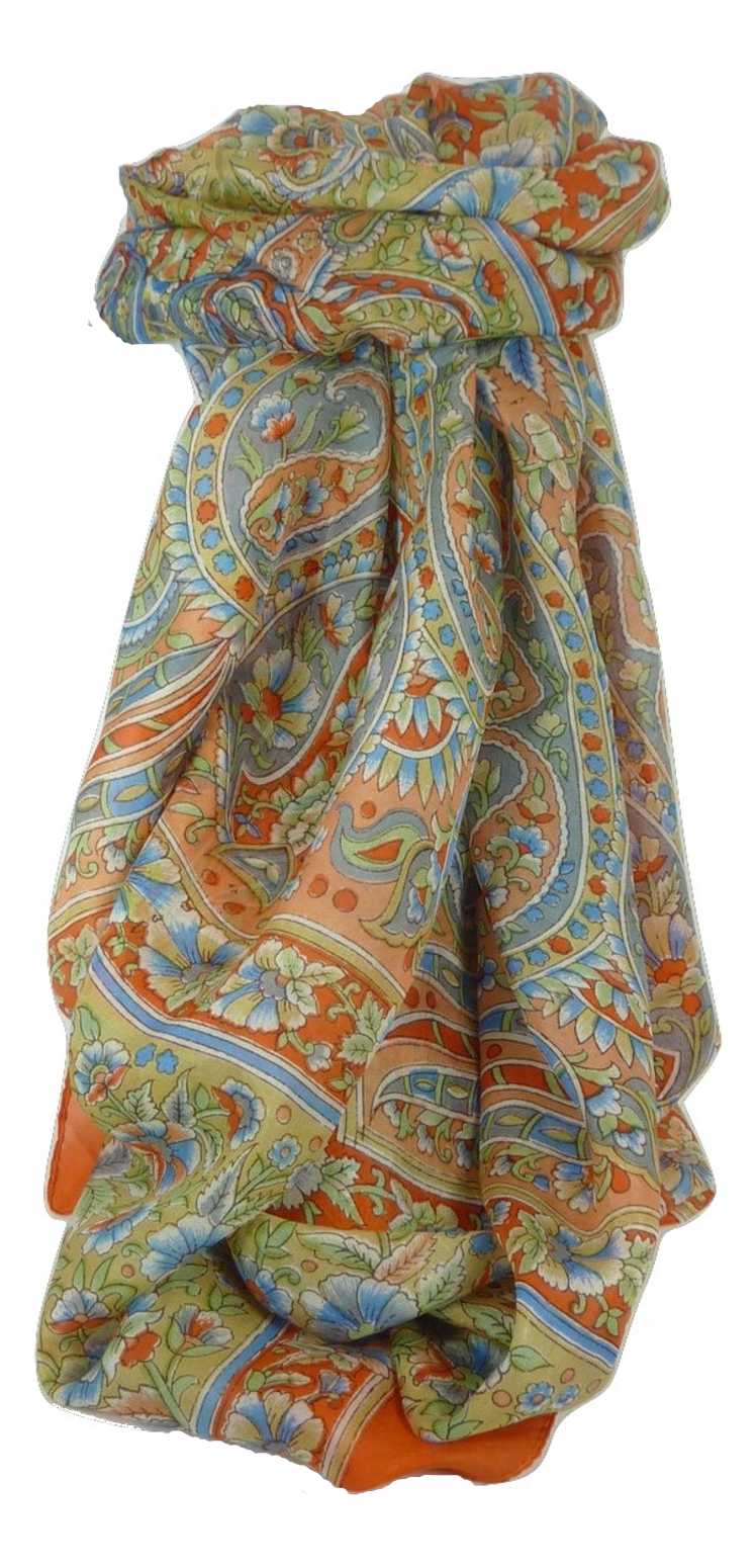 Classic Paisley Long Scarf Mulberry Silk Chia Marigold by Pashmina & Silk