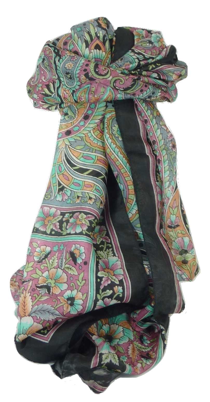 Classic Paisley Long Scarf Mulberry Silk Chia Jet by Pashmina & Silk