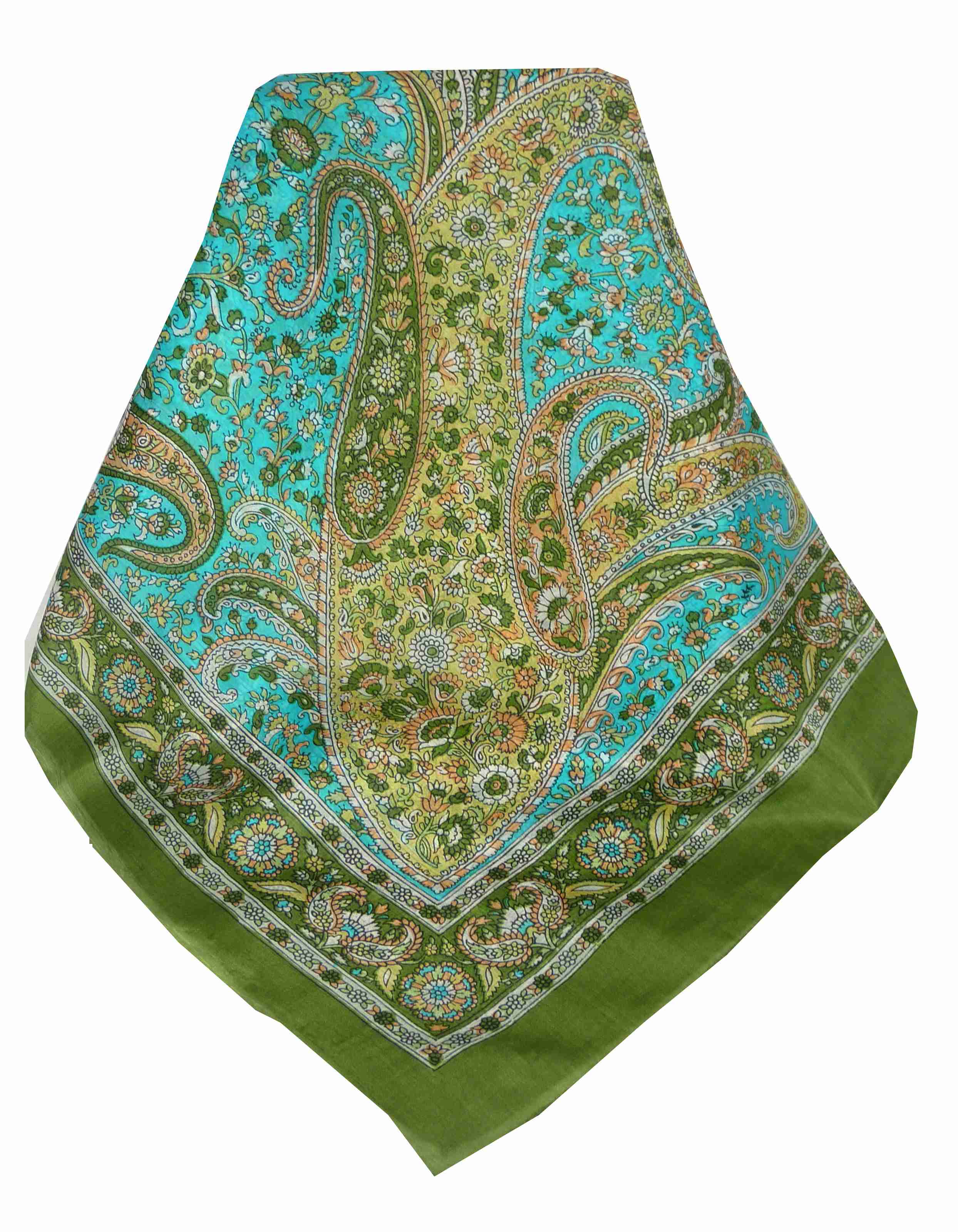 Tradizionale Sciarpa Quadrata di Seta Vishwa Sage di Pashmina & Silk