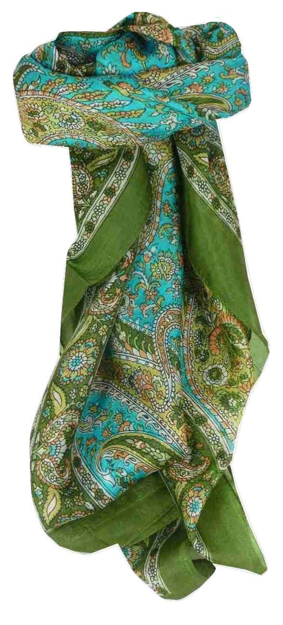 Tradizionale Sciarpa Quadrata di Seta Vishwa Sage di Pashmina & Silk