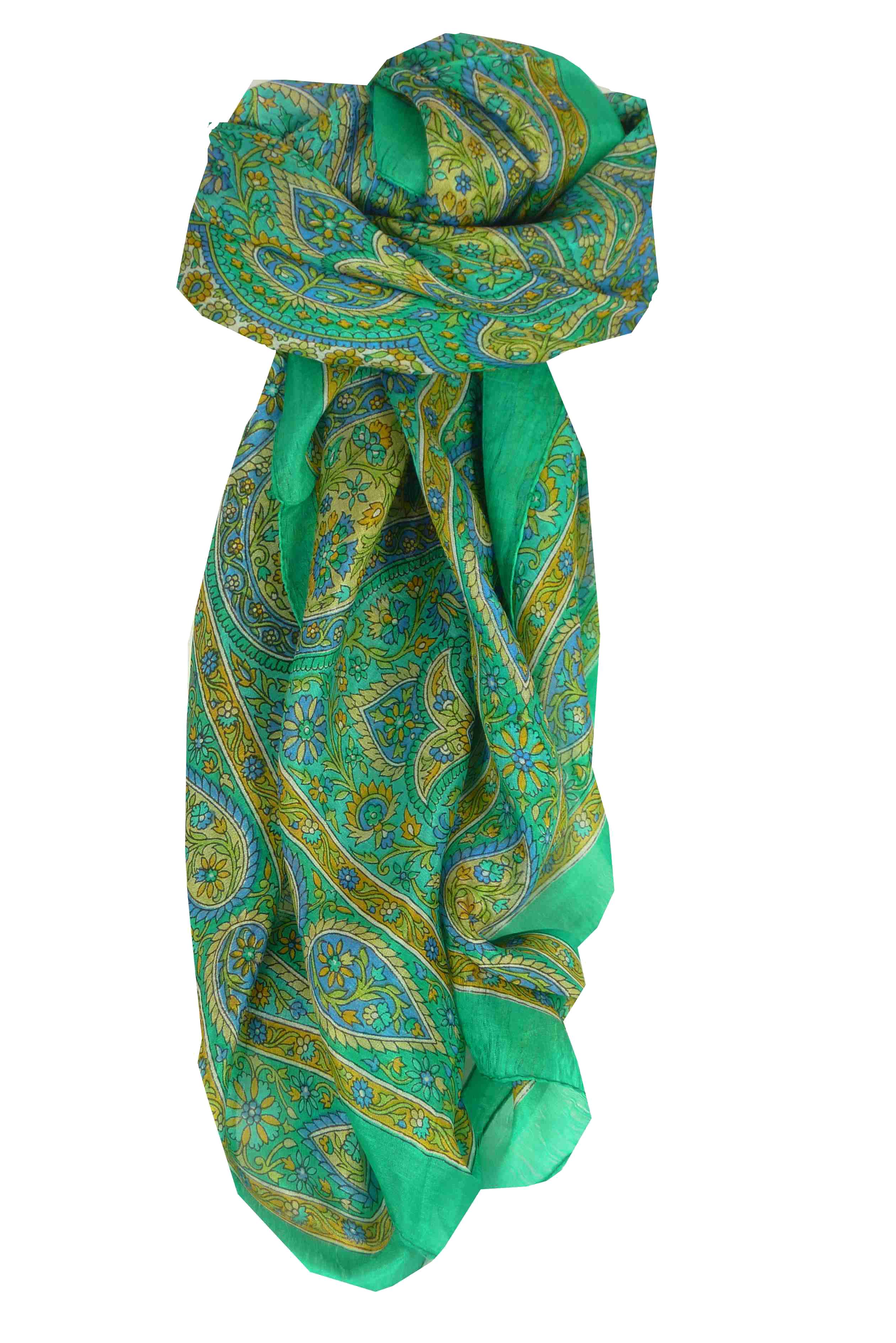 Tradizionale Sciarpa Quadrata di Seta Amnat Teal di Pashmina & Silk