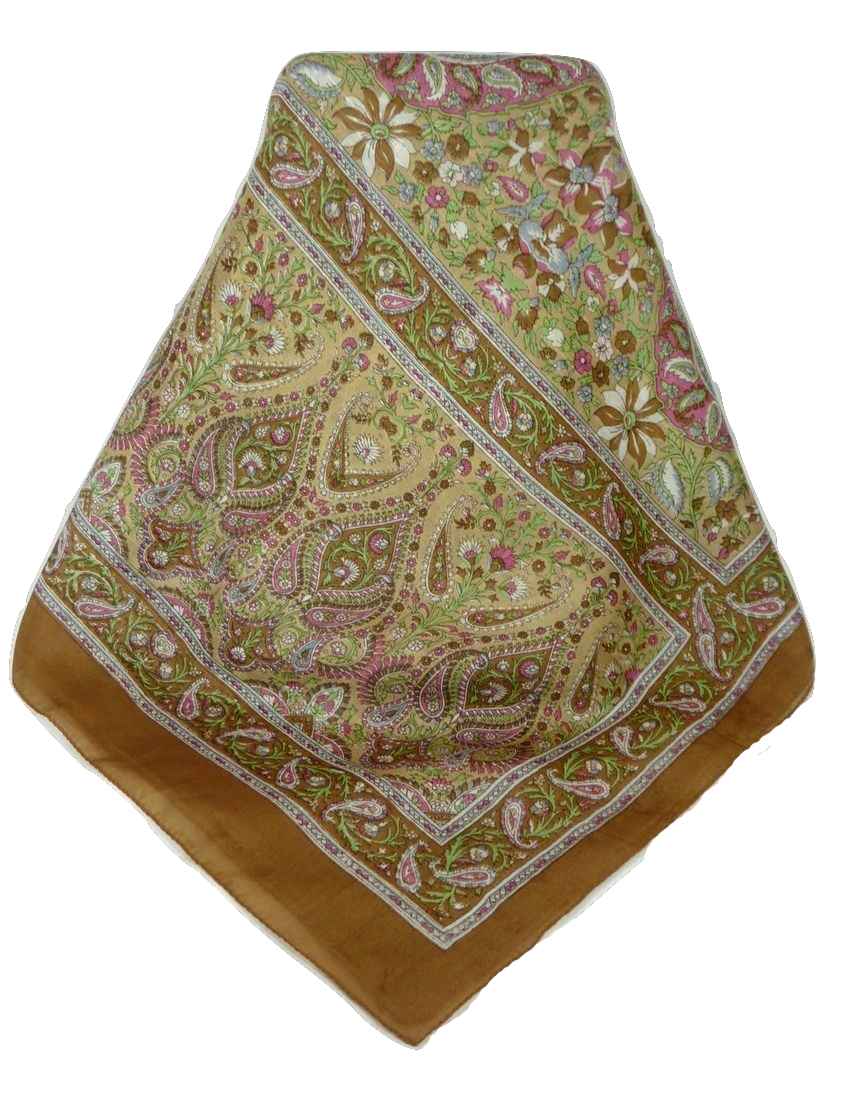 Classic Paisley Long Scarf Mulberry Silk Sehgal Caramel by Pashmina & Silk