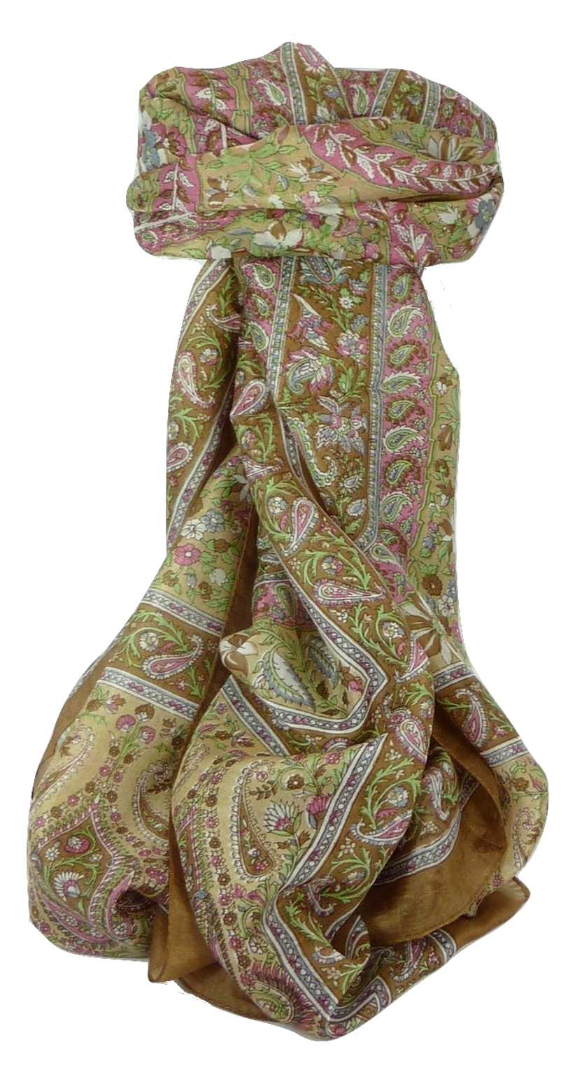 Classic Paisley Long Scarf Mulberry Silk Sehgal Caramel by Pashmina & Silk