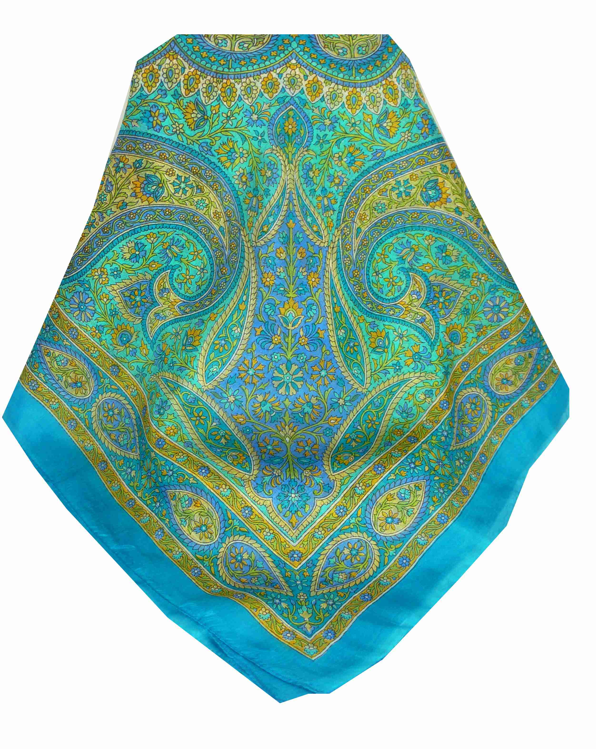 Tradizionale Sciarpa Quadrata di Seta Amnat Aquamarine di Pashmina & Silk