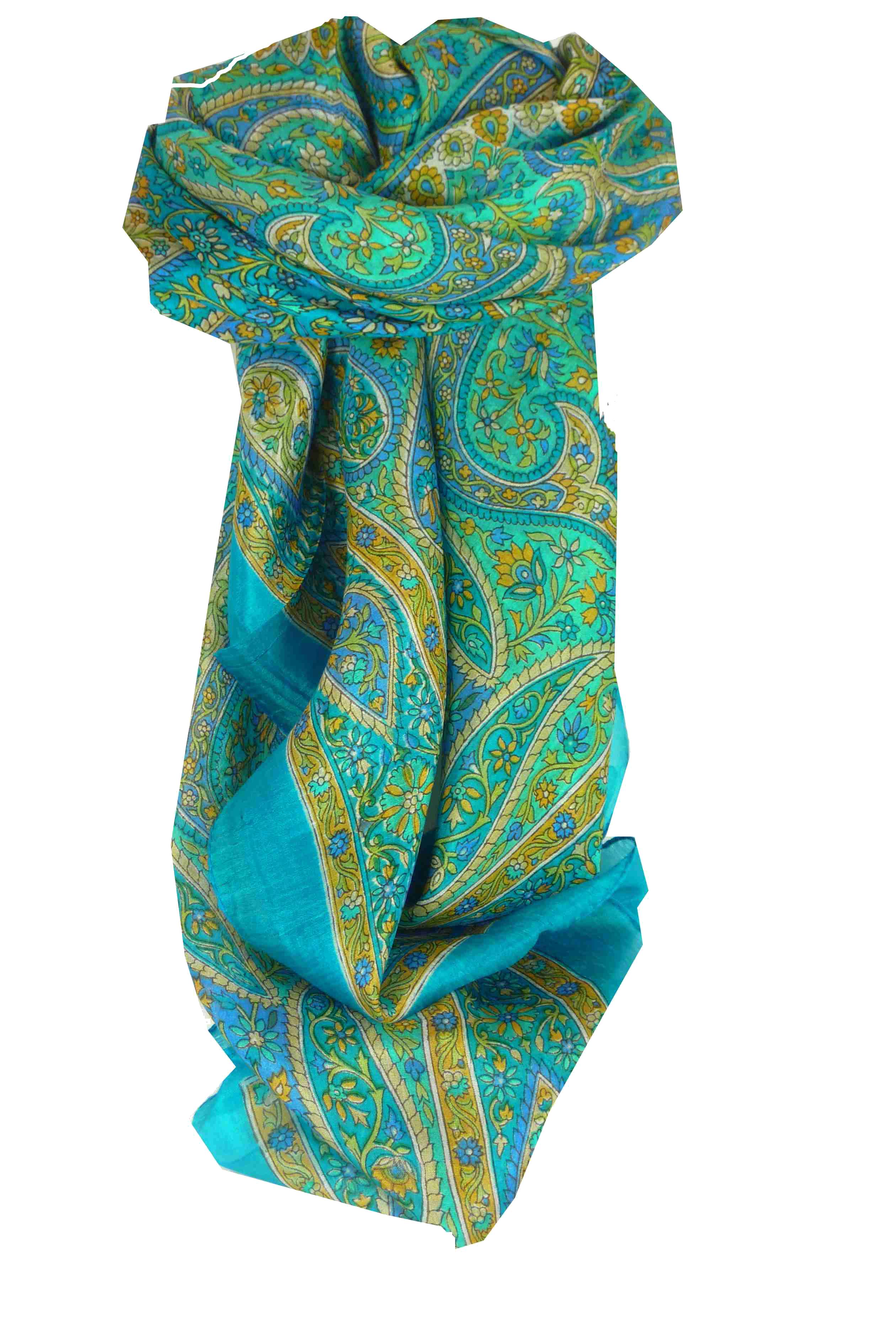 Tradizionale Sciarpa Quadrata di Seta Amnat Aquamarine di Pashmina & Silk