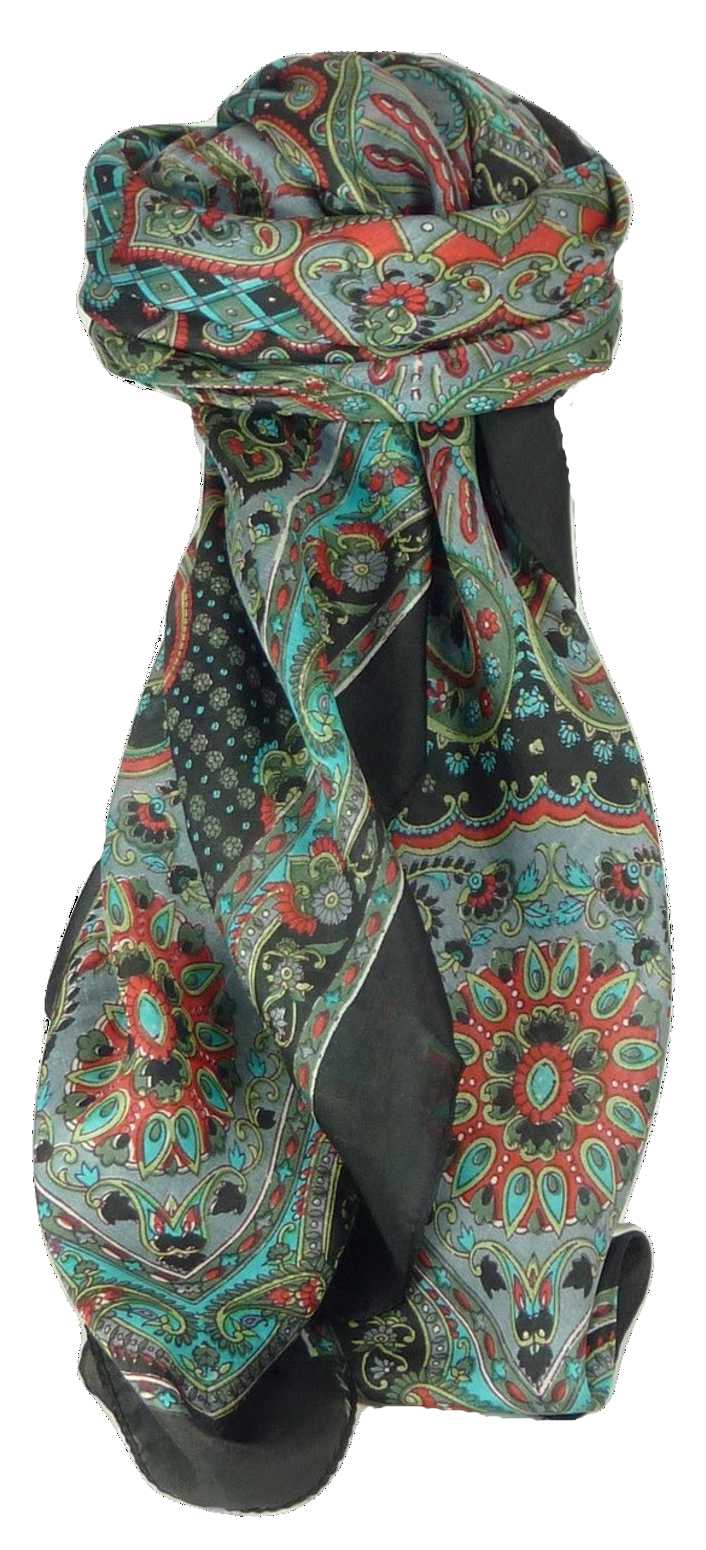  Sciarpa Quadrata Paisley Seta di Gelso Narine Jet da Pashmina & Silk