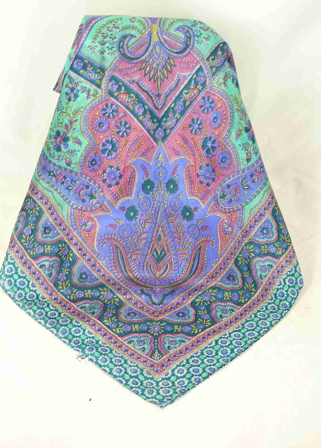 Tradizionale Sciarpa Quadrata di Seta Koyna Teal di Pashmina & Silk