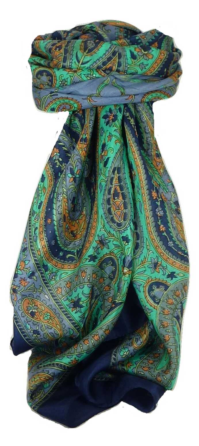  Sciarpa Quadrata Paisley Seta di Gelso Nori French Navy da Pashmina & Silk