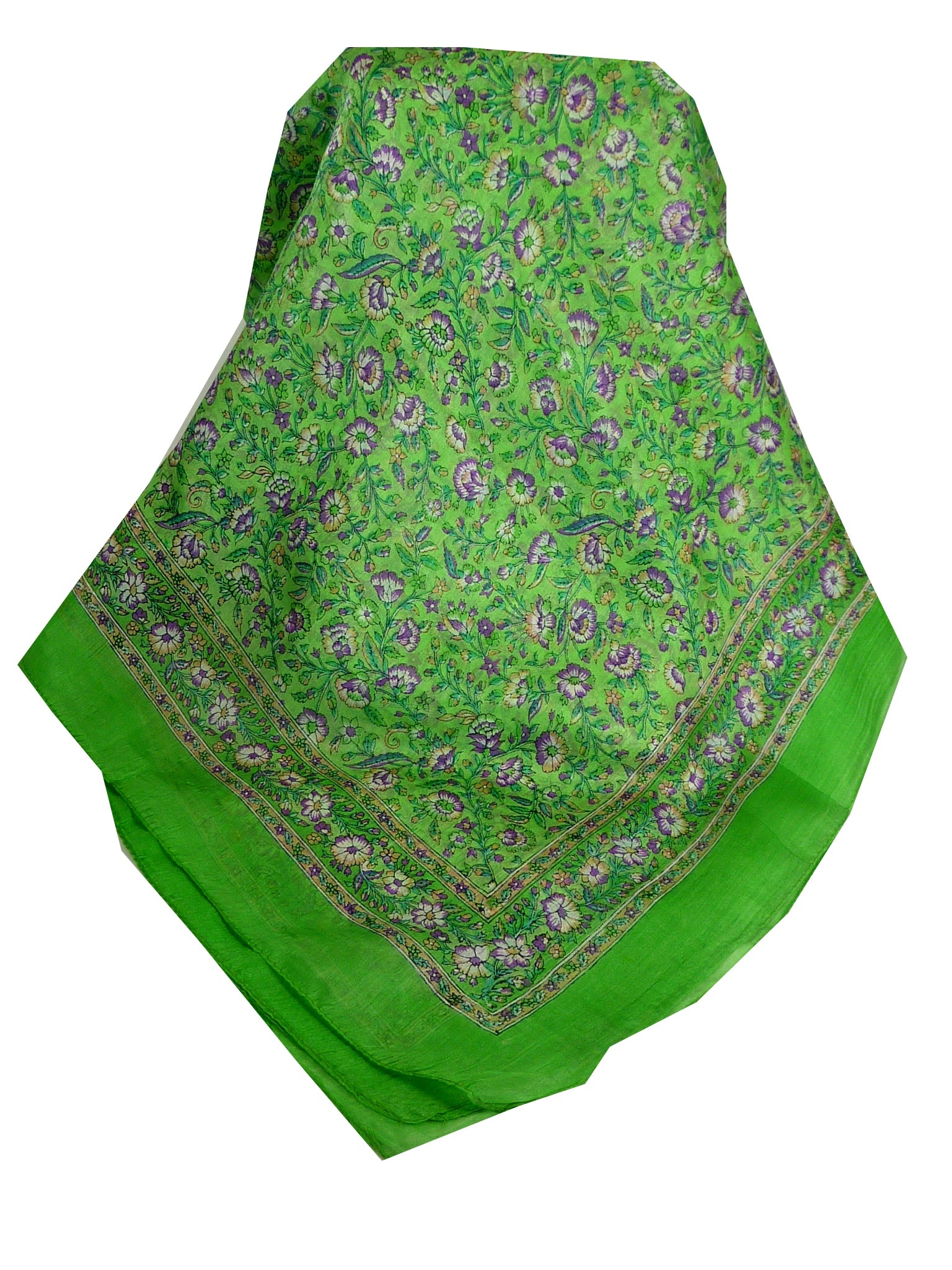Mulberry Silk Traditional Square Scarf Veda Citron Vert by Pashmina & Silk