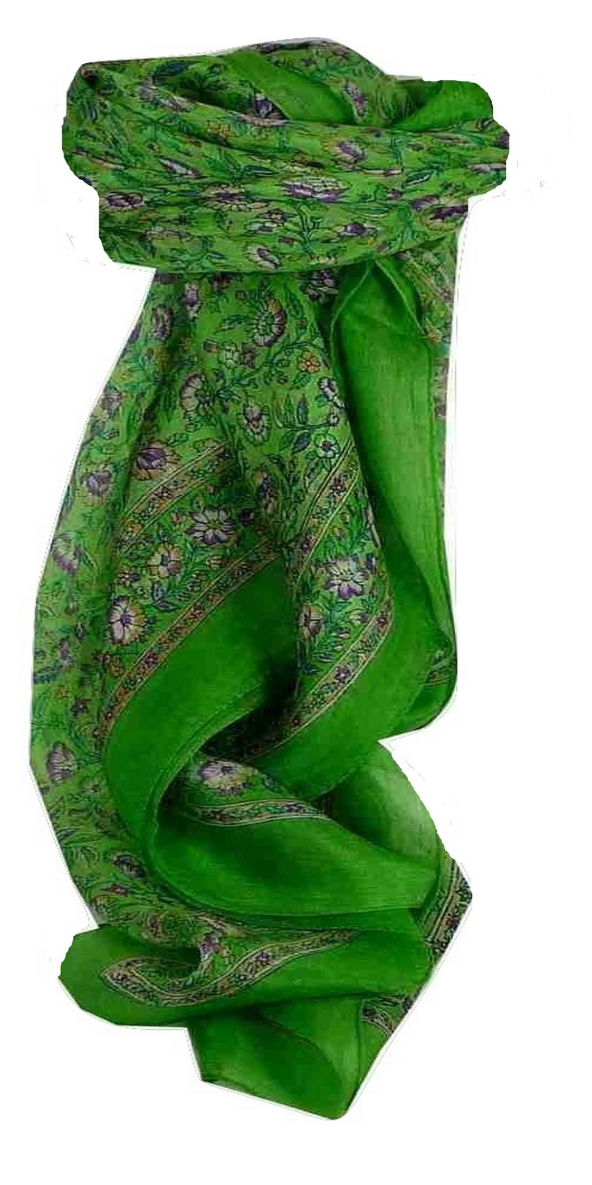 Mulberry Silk Traditional Square Scarf Veda Citron Vert by Pashmina & Silk