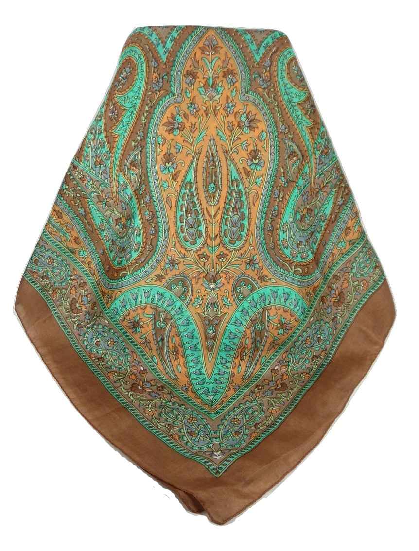 Sciarpa Quadrata Paisley Seta di Gelso Nori Sienna da Pashmina & Silk