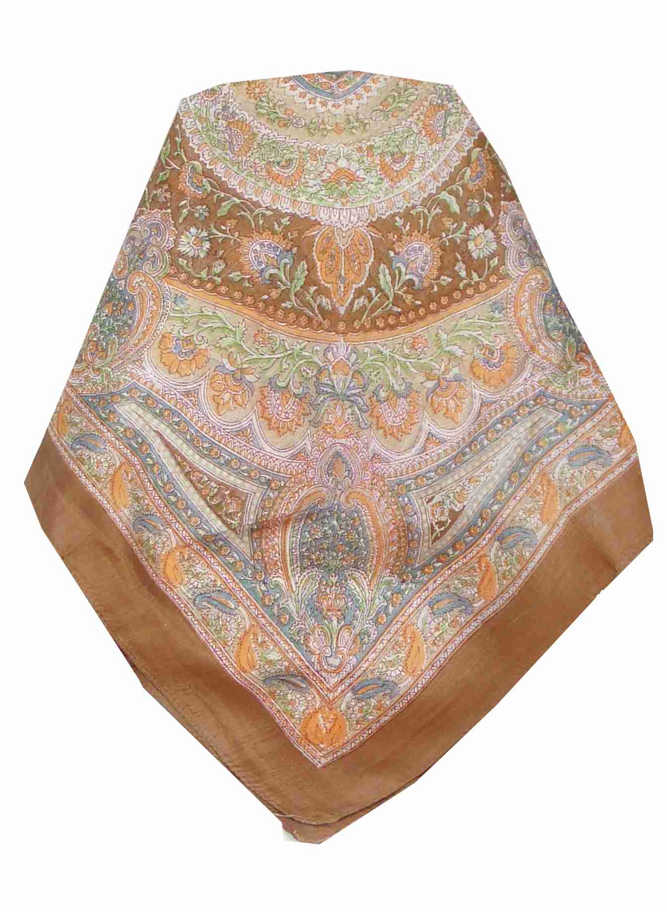 Mulberry Silk Traditional Square Scarf Kambi Copper by Pashmina & Silk