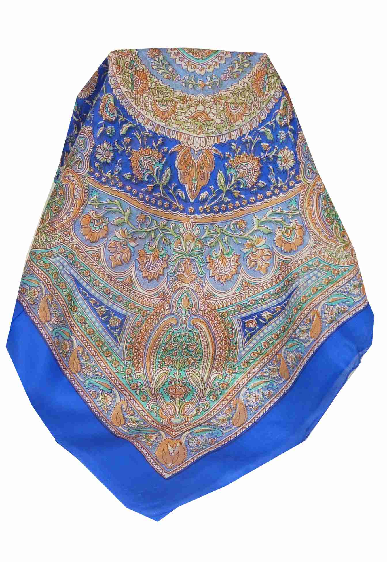 Mulberry Silk Traditional Square Scarf Kambi Blue by Pashmina & Silk