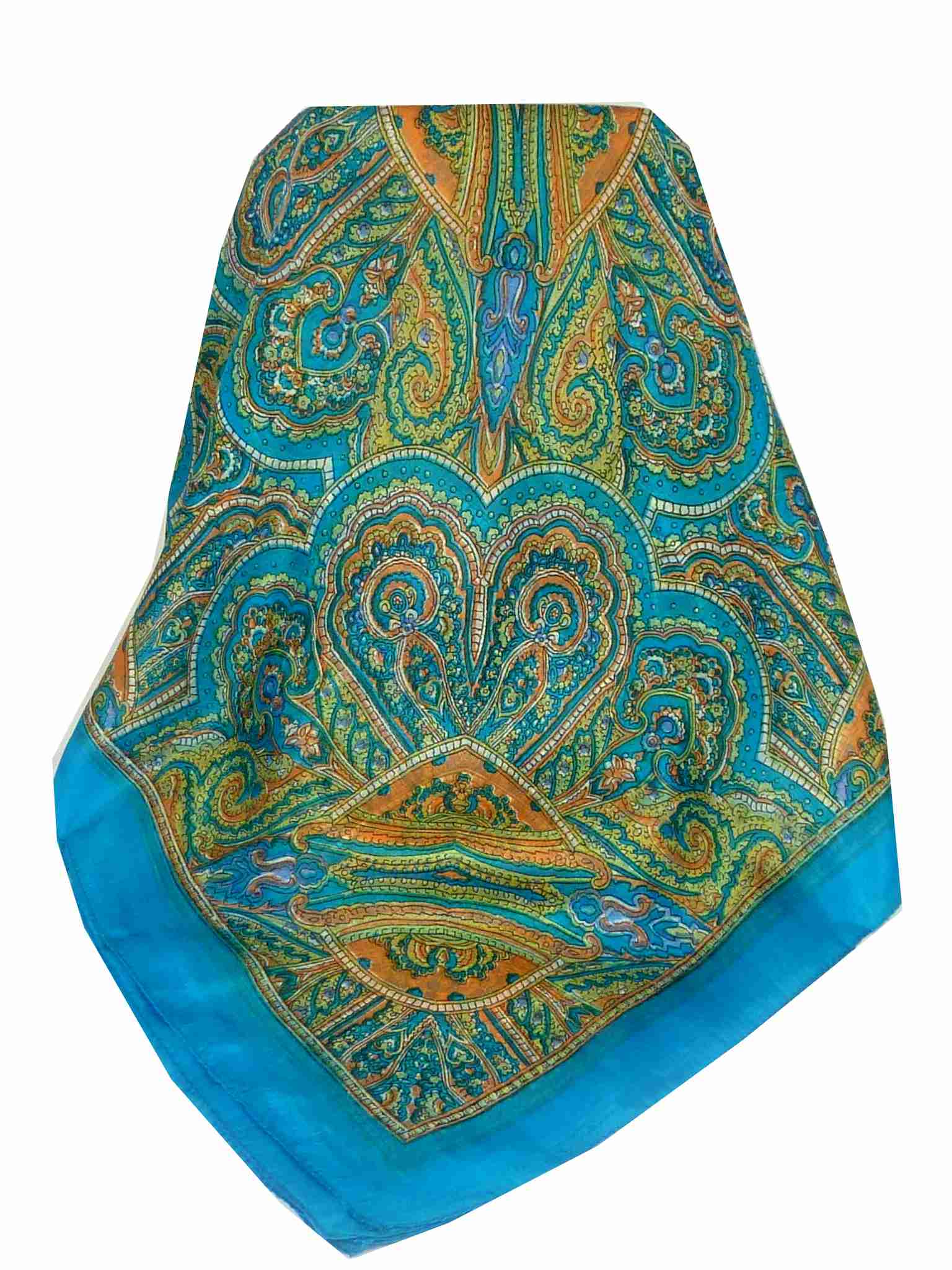 Mulberry Silk Traditional Square Scarf Shimla Aquamarine by Pashmina & Silk