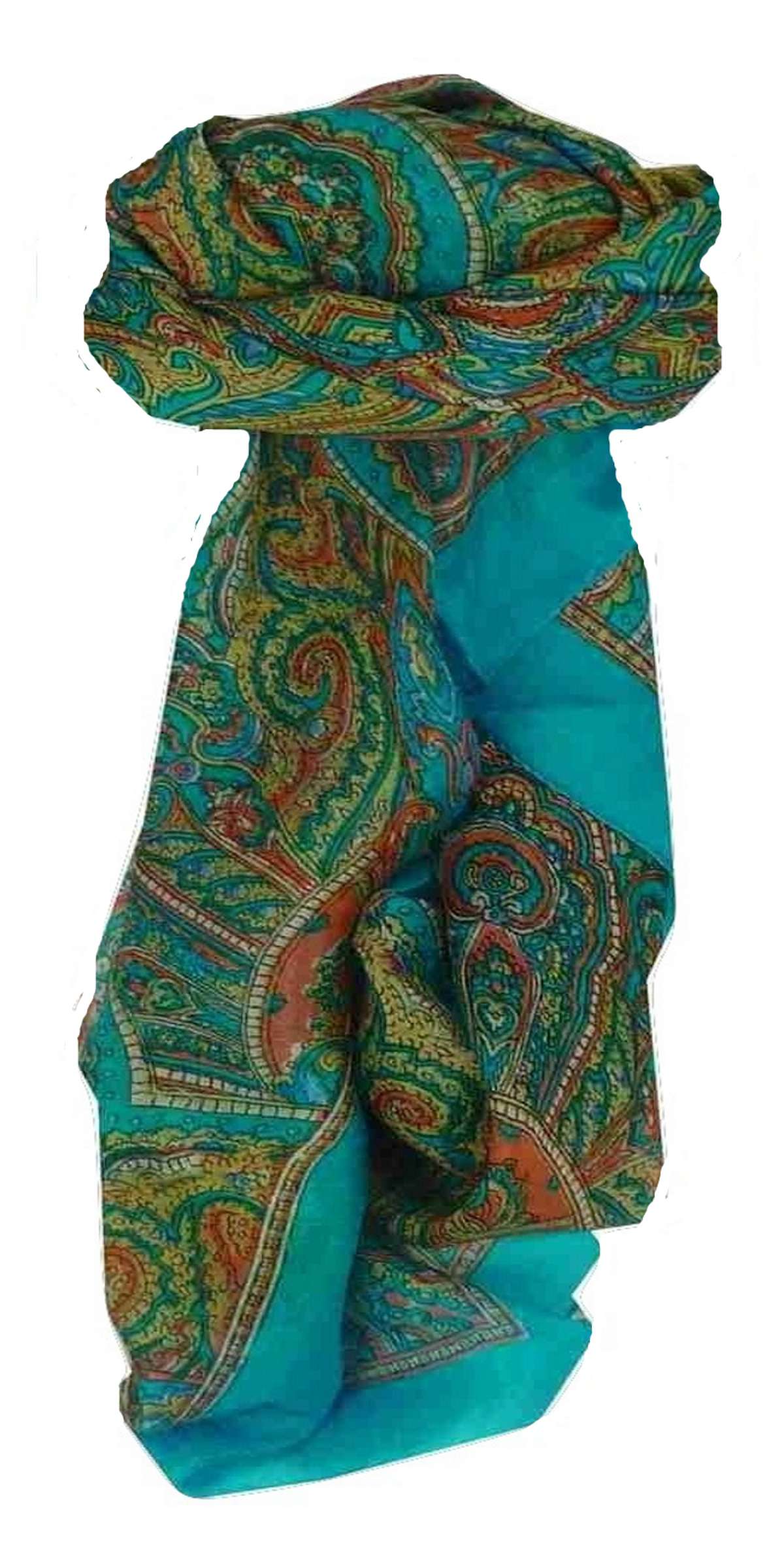 Mulberry Silk Traditional Square Scarf Shimla Aquamarine by Pashmina & Silk