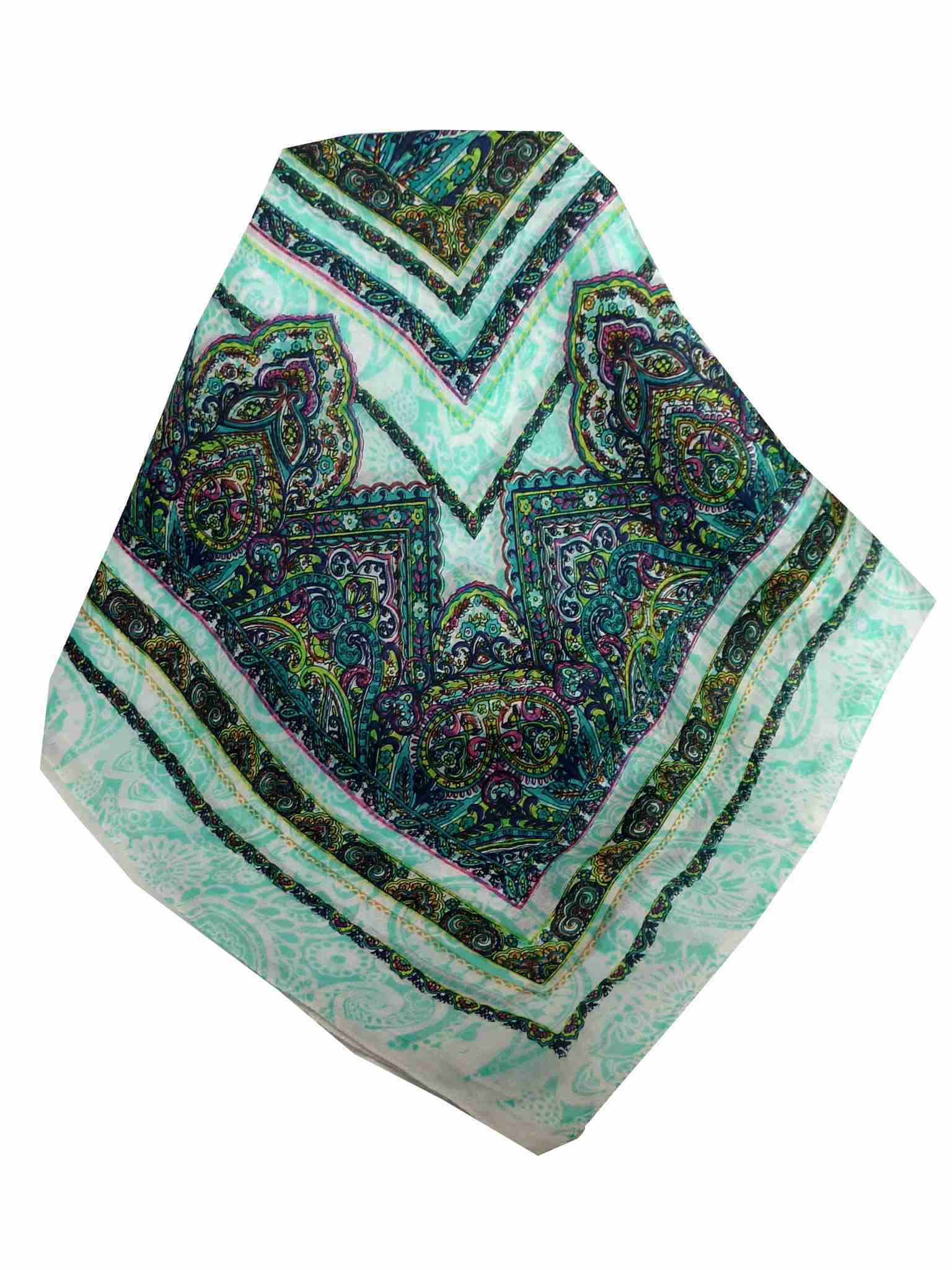 Tradizionale Sciarpa Quadrata di Seta Shobna Aquamarine di Pashmina & Silk
