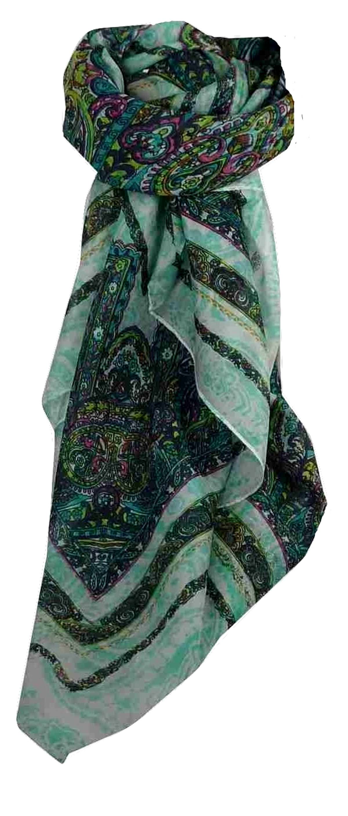 Tradizionale Sciarpa Quadrata di Seta Shobna Aquamarine di Pashmina & Silk