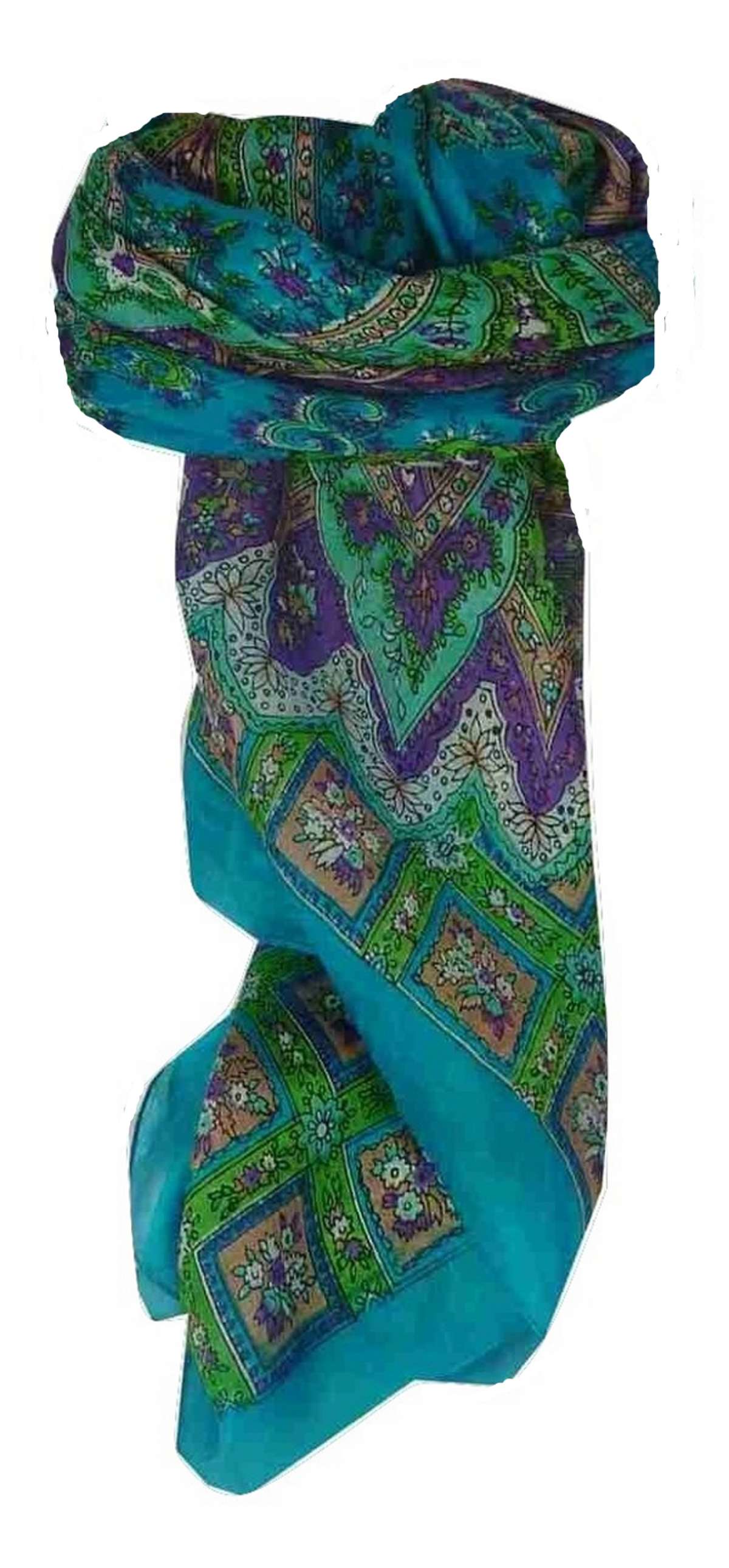 Tradizionale Sciarpa Quadrata di Seta Sunita Aquamarine di Pashmina & Silk