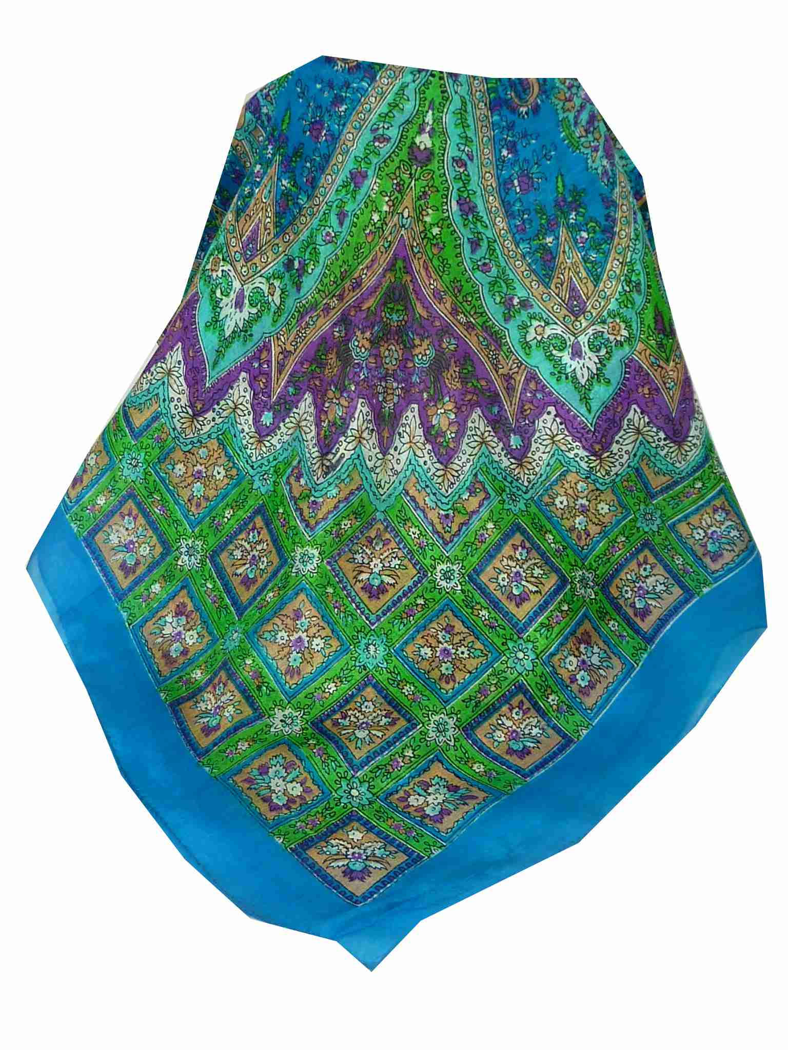 Tradizionale Sciarpa Quadrata di Seta Sunita Aquamarine di Pashmina & Silk