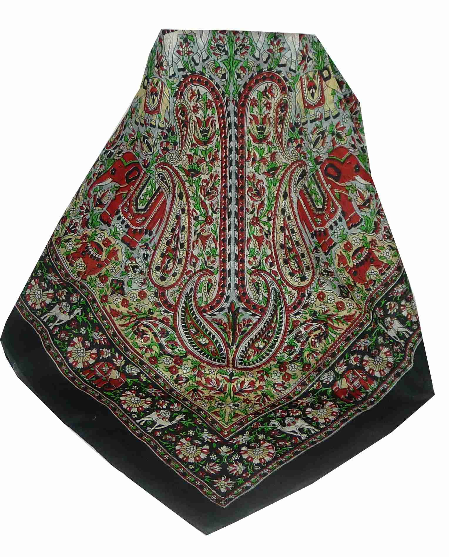 Mulberry Silk Traditional Square Scarf Sarnath Black by Pashmina & Silk