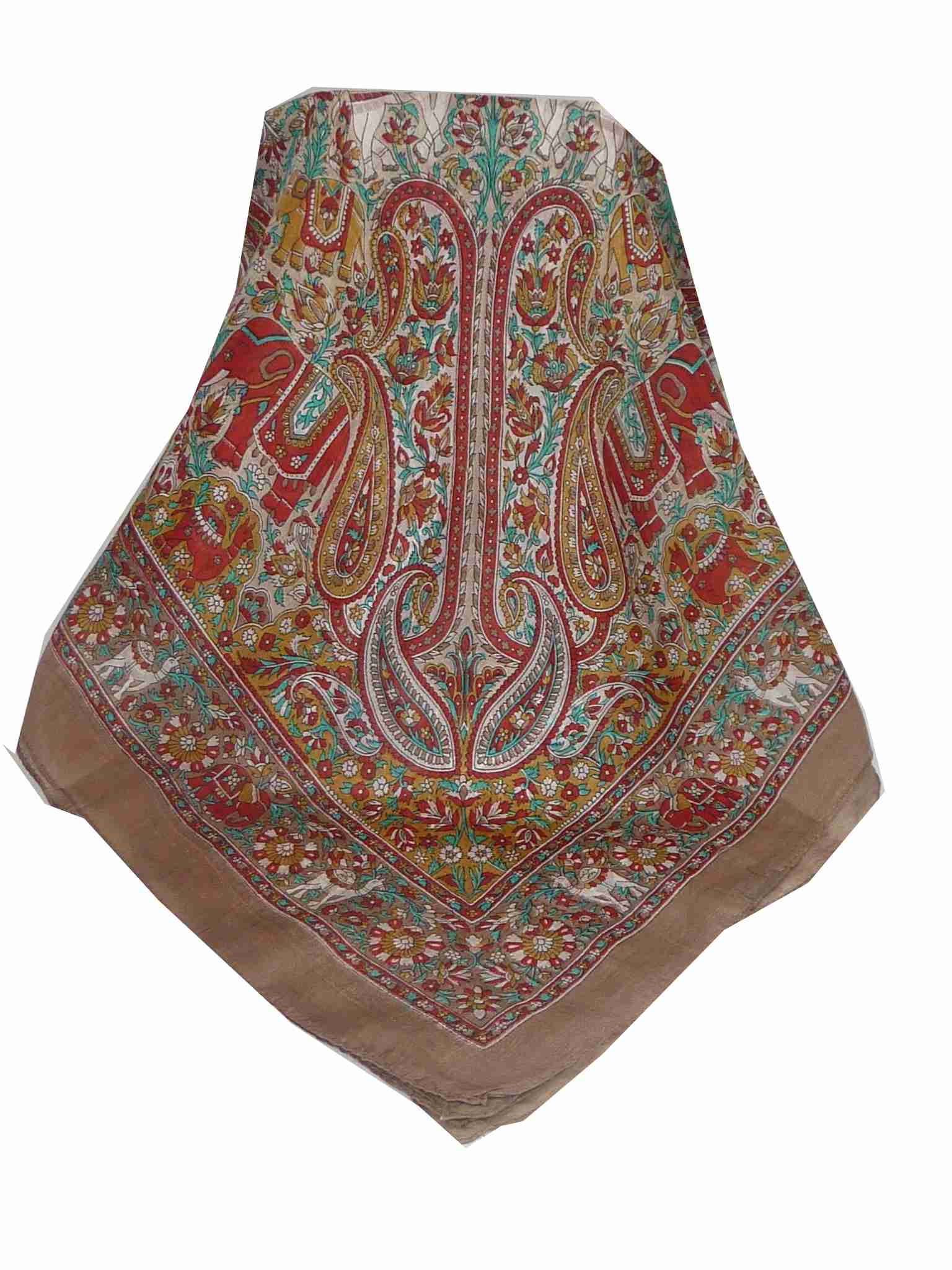 Mulberry Silk Traditional Square Scarf Sarnath Brown by Pashmina & Silk