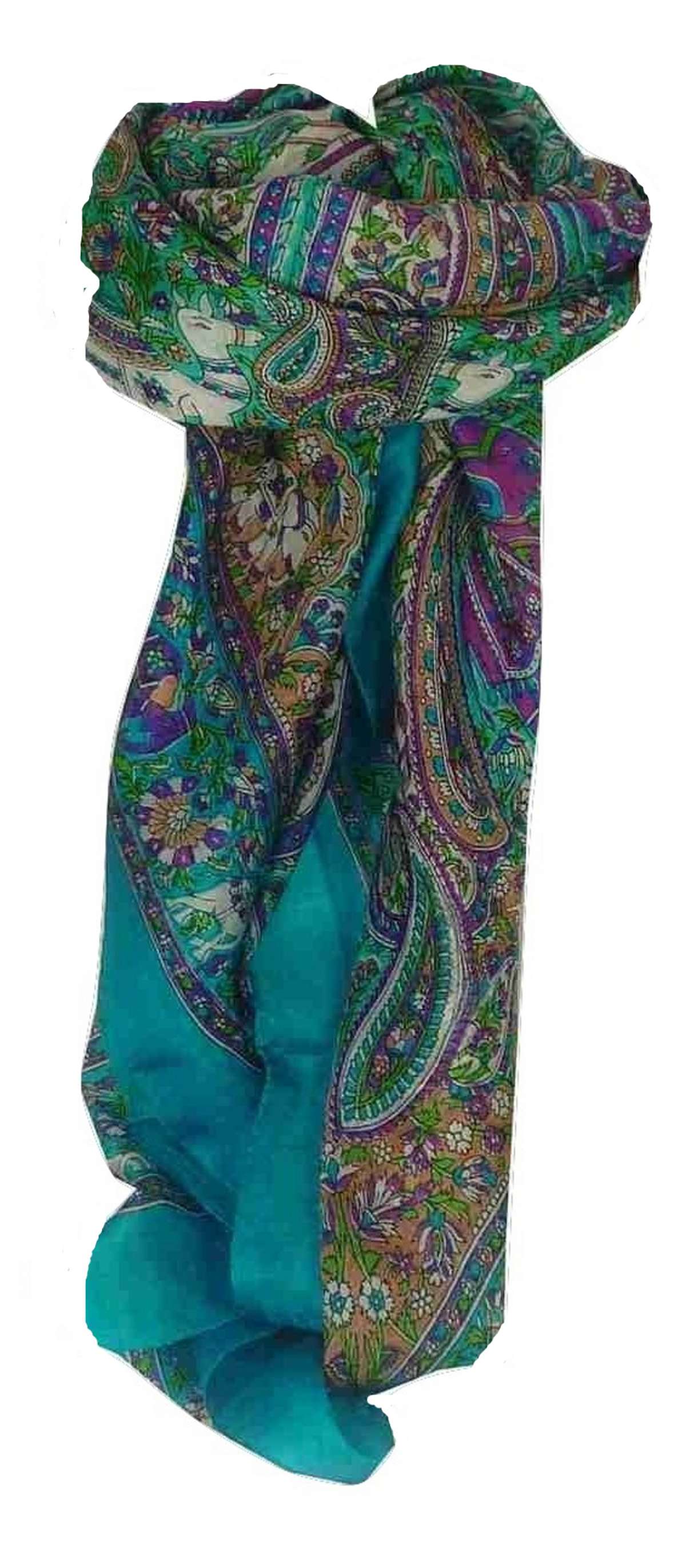 Mulberry Silk Traditional Square Scarf Sarnath Sky by Pashmina & Silk