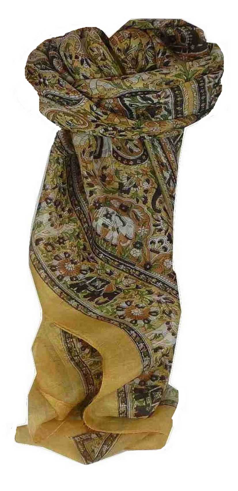 Mulberry Silk Traditional Square Scarf Sarnath Cream by Pashmina & Silk