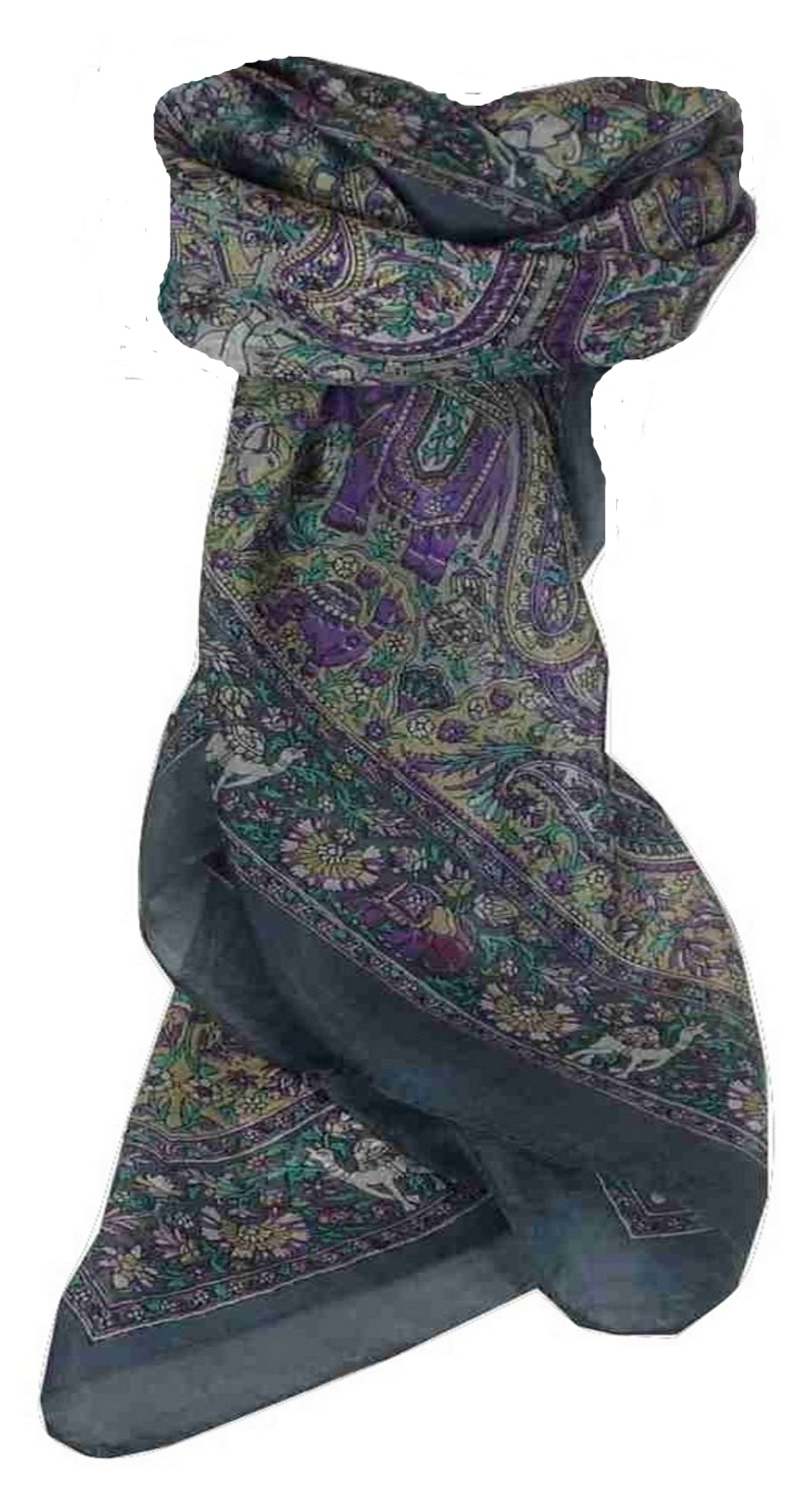 Mulberry Silk Traditional Square Scarf Sarnath Grey by Pashmina & Silk