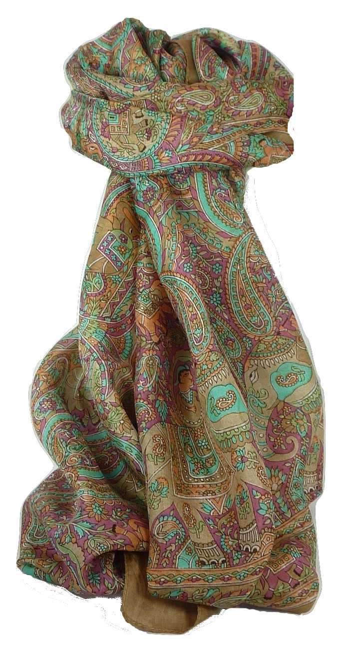 Classic Paisley Long Scarf Mulberry Silk Modi Sienna by Pashmina & Silk