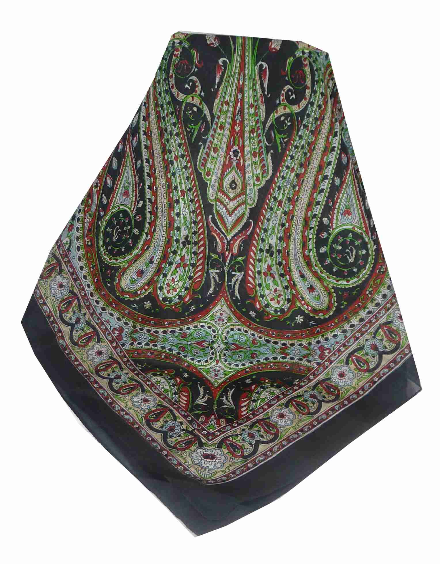 Mulberry Silk Traditional Square Scarf Shillong Black by Pashmina & Silk