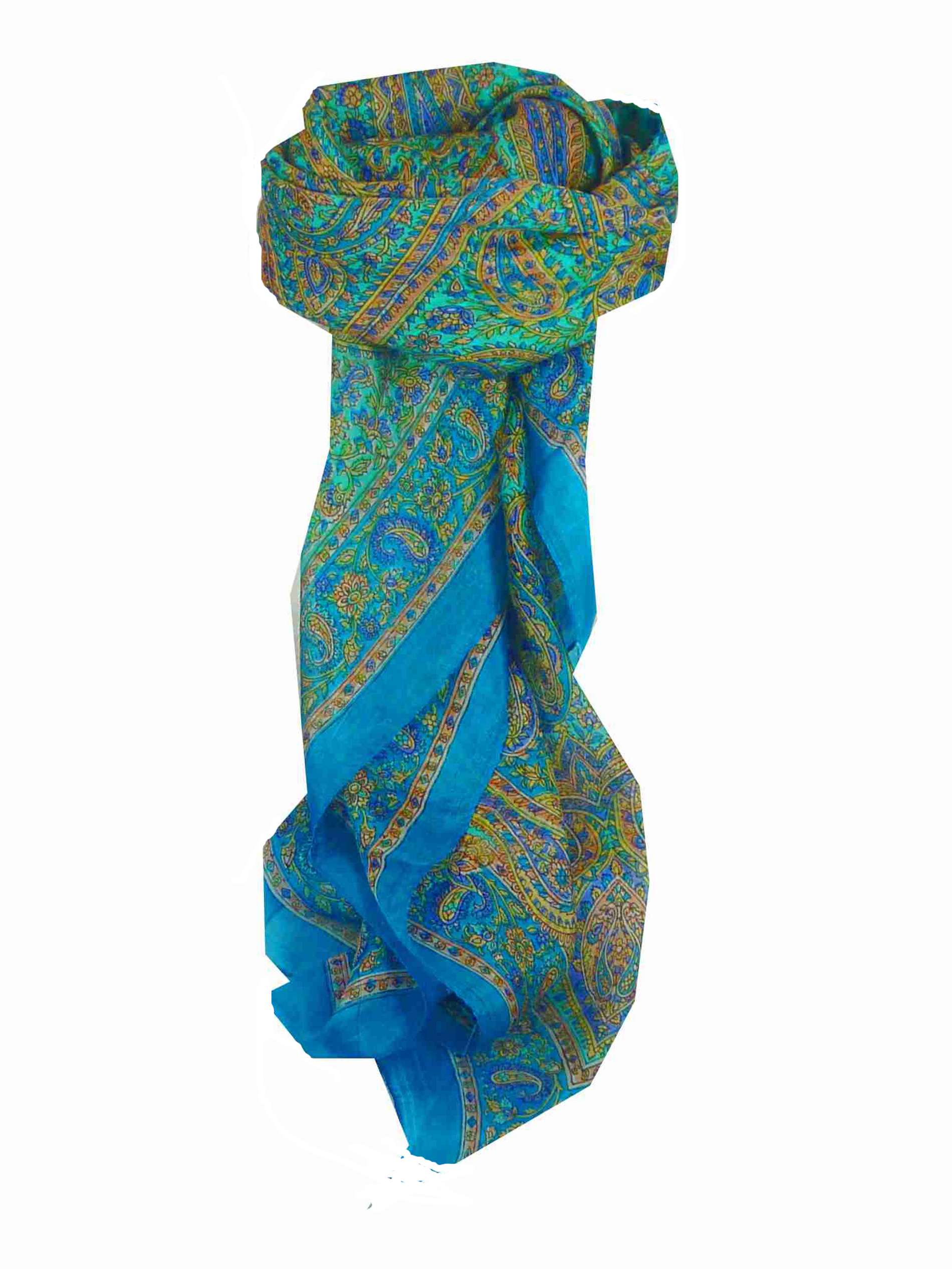 Mulberry Silk Traditional Square Scarf Rohana Aquamarine by Pashmina & Silk