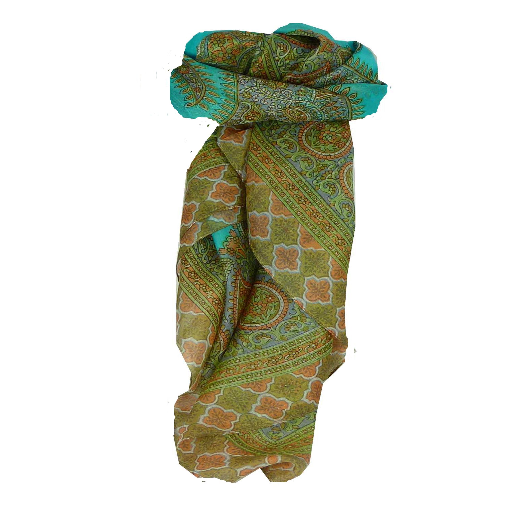 Mulberry Silk Traditional Square Scarf Salena Aqua & Nectarine Pashmina & Silk