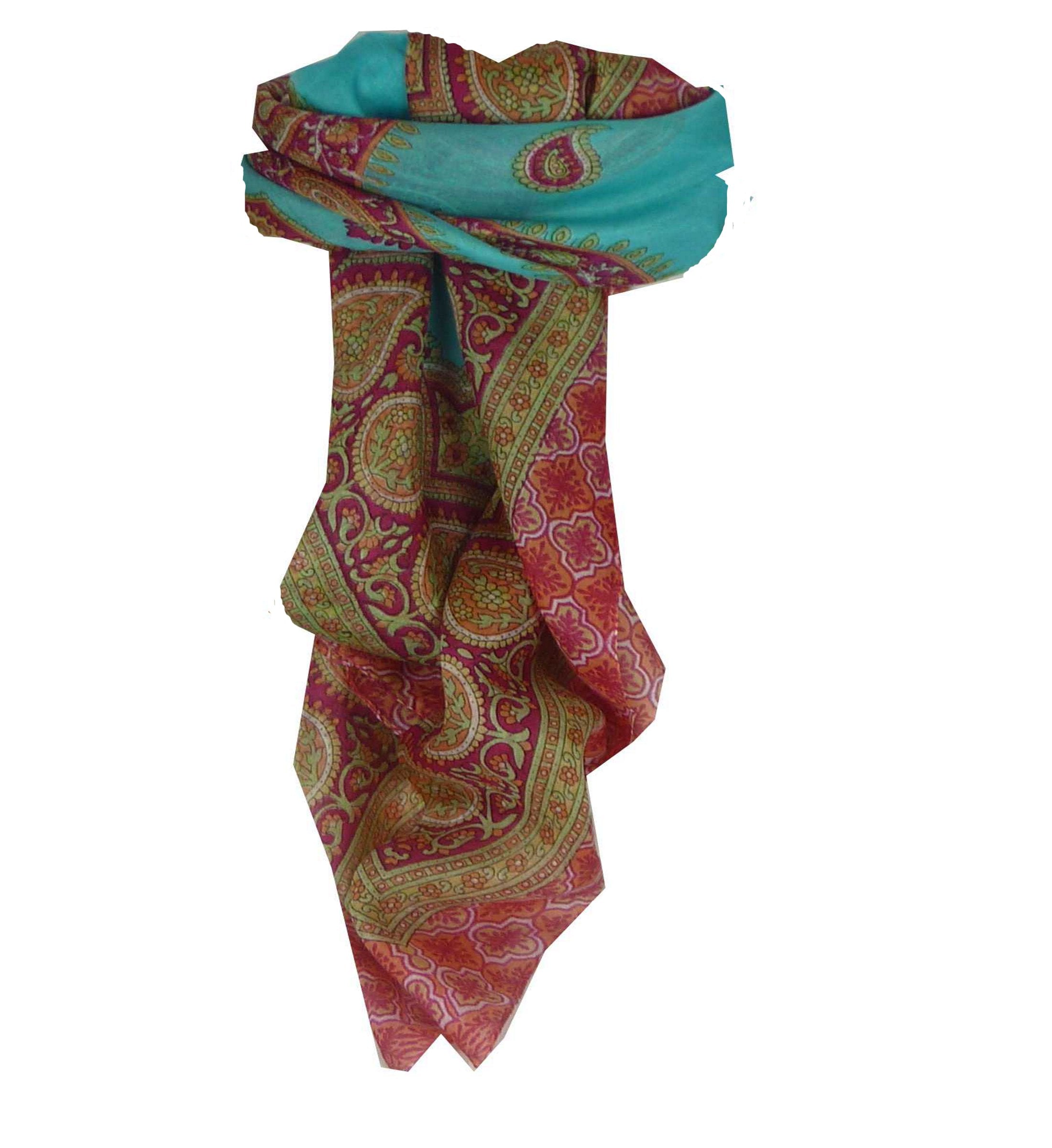 Mulberry Silk Traditional Square Scarf Salena Aqua & Pink by Pashmina & Silk