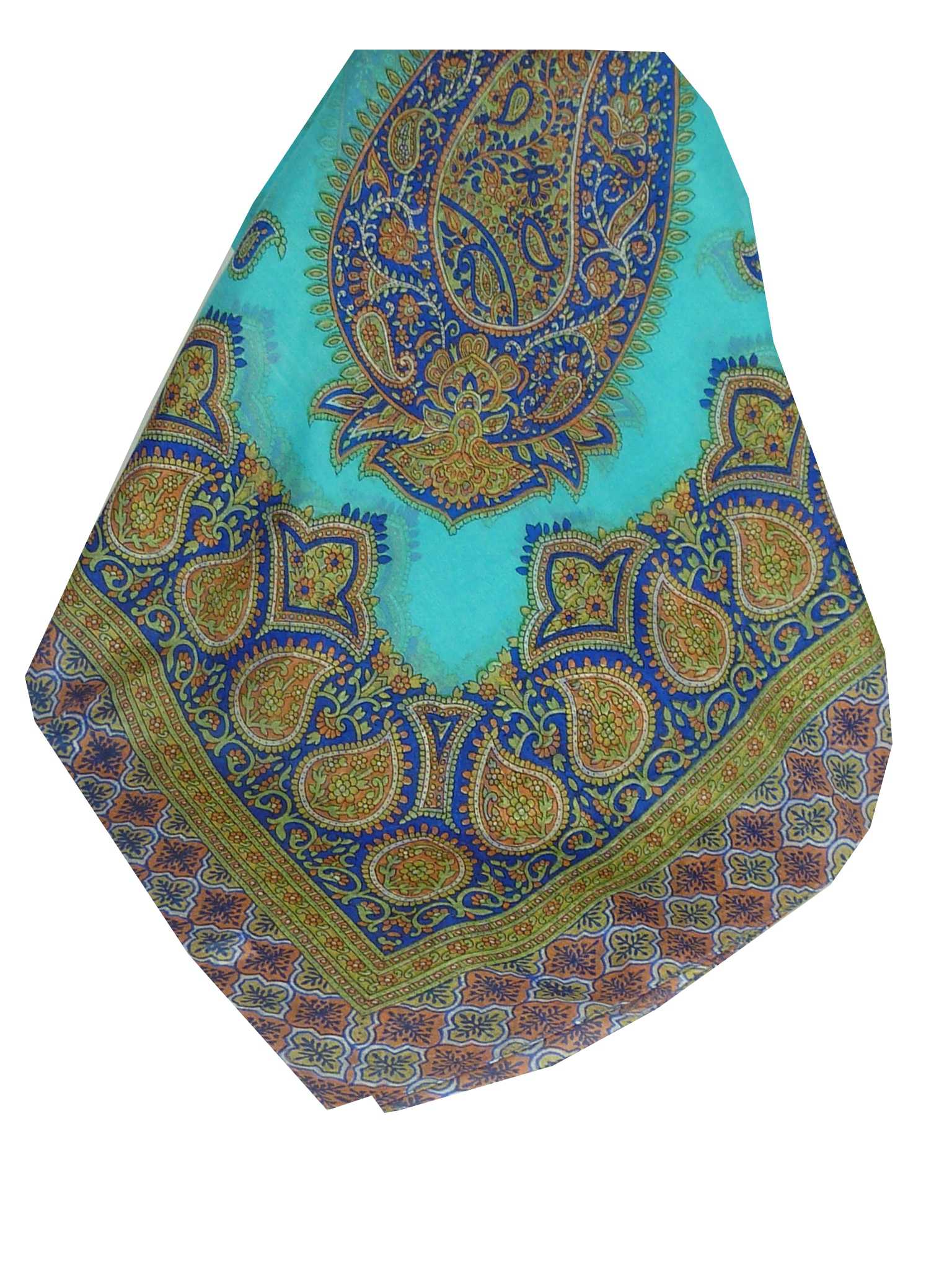 Mulberry Silk Traditional Square Scarf Salena Aqua & Blue by Pashmina & Silk