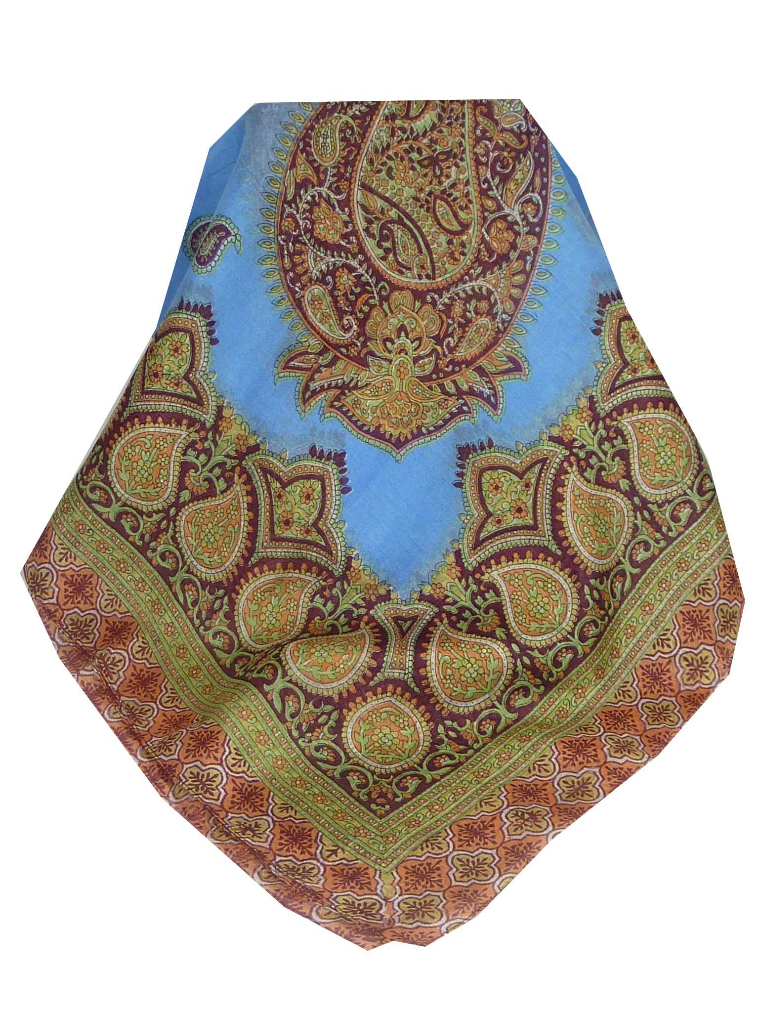 Mulberry Silk Traditional Square Scarf Salena Blue & Wine by Pashmina & Silk