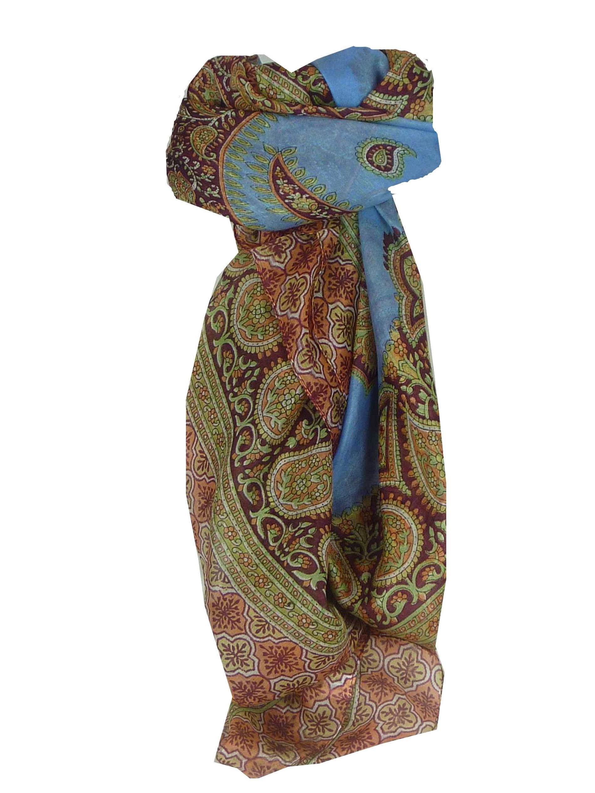 Mulberry Silk Traditional Square Scarf Salena Blue & Wine by Pashmina & Silk