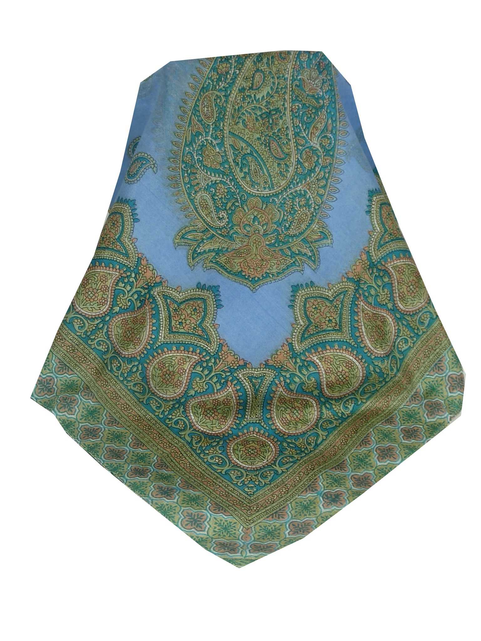 Mulberry Silk Traditional Square Scarf Salena Blue & Aqua by Pashmina & Silk