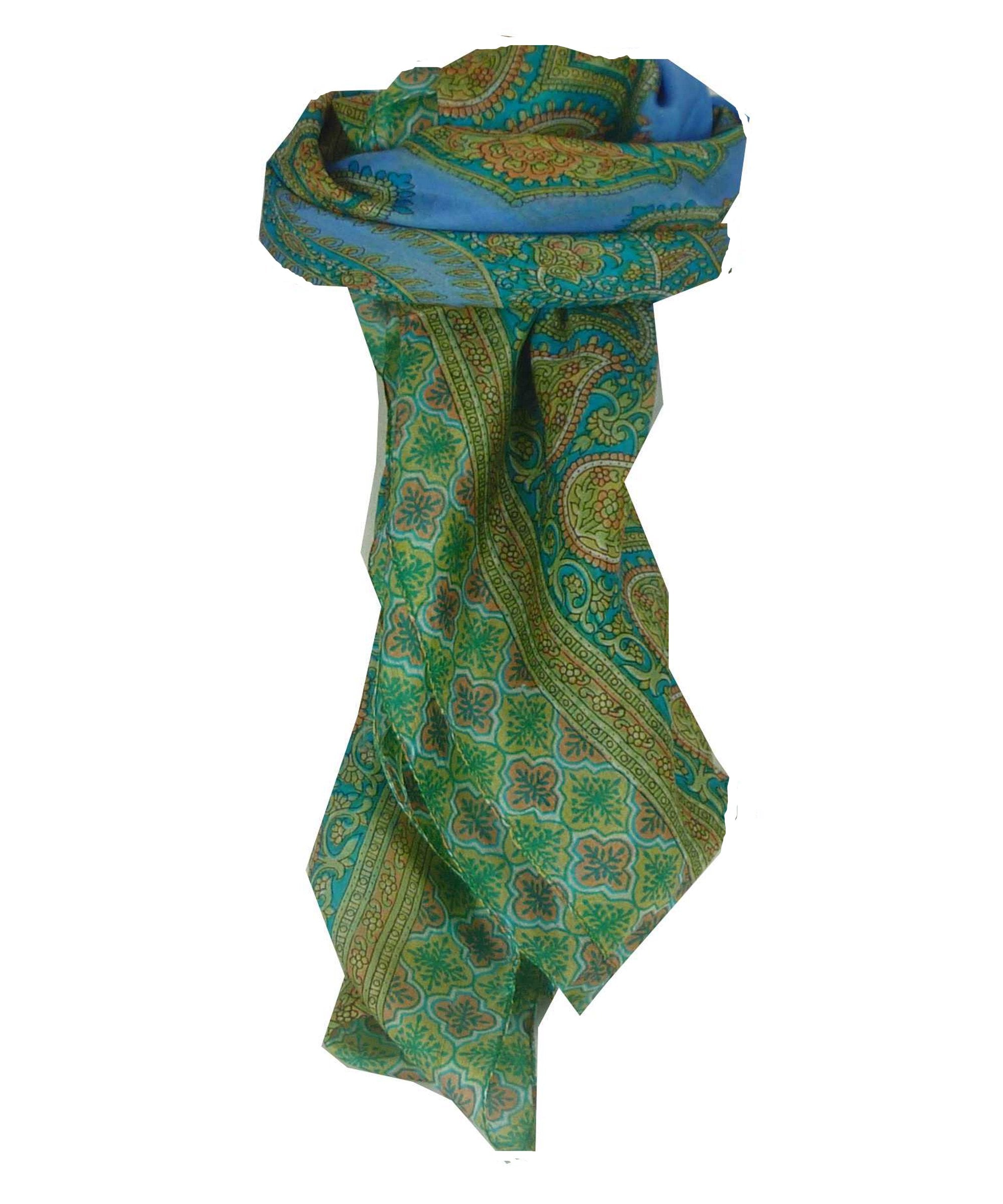 Mulberry Silk Traditional Square Scarf Salena Blue & Aqua by Pashmina & Silk