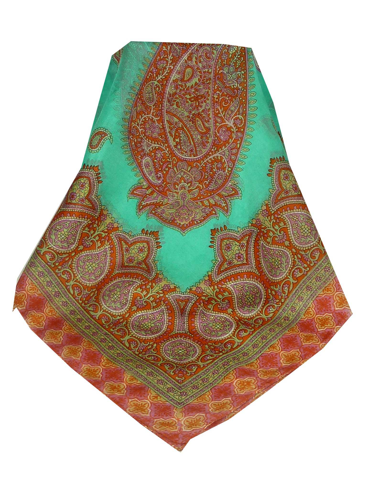 Mulberry Silk Traditional Square Scarf Salena Green & Nectarine Pashmina & Silk