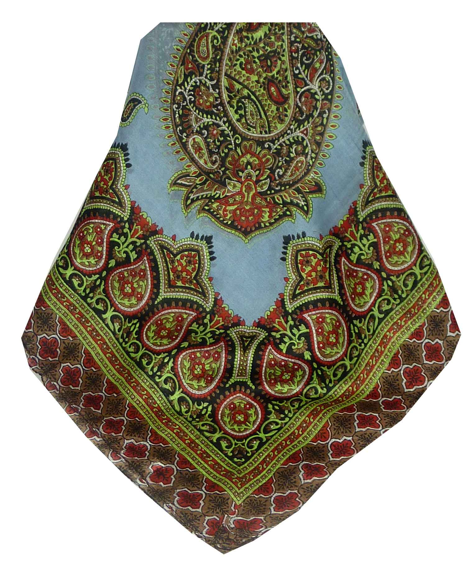 Mulberry Silk Traditional Square Scarf Salena Grey & Red by Pashmina & Silk