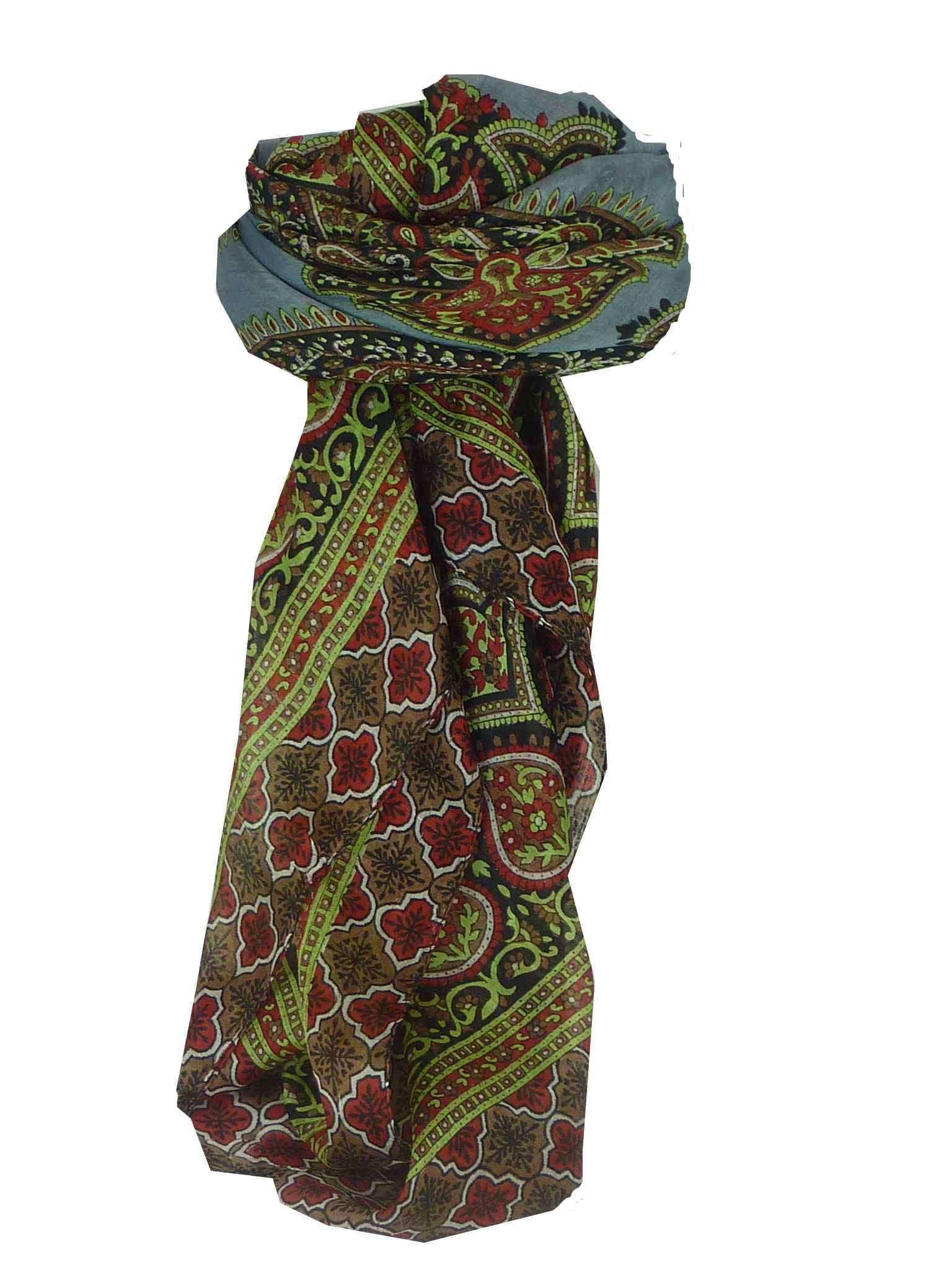 Mulberry Silk Traditional Square Scarf Salena Grey & Red by Pashmina & Silk
